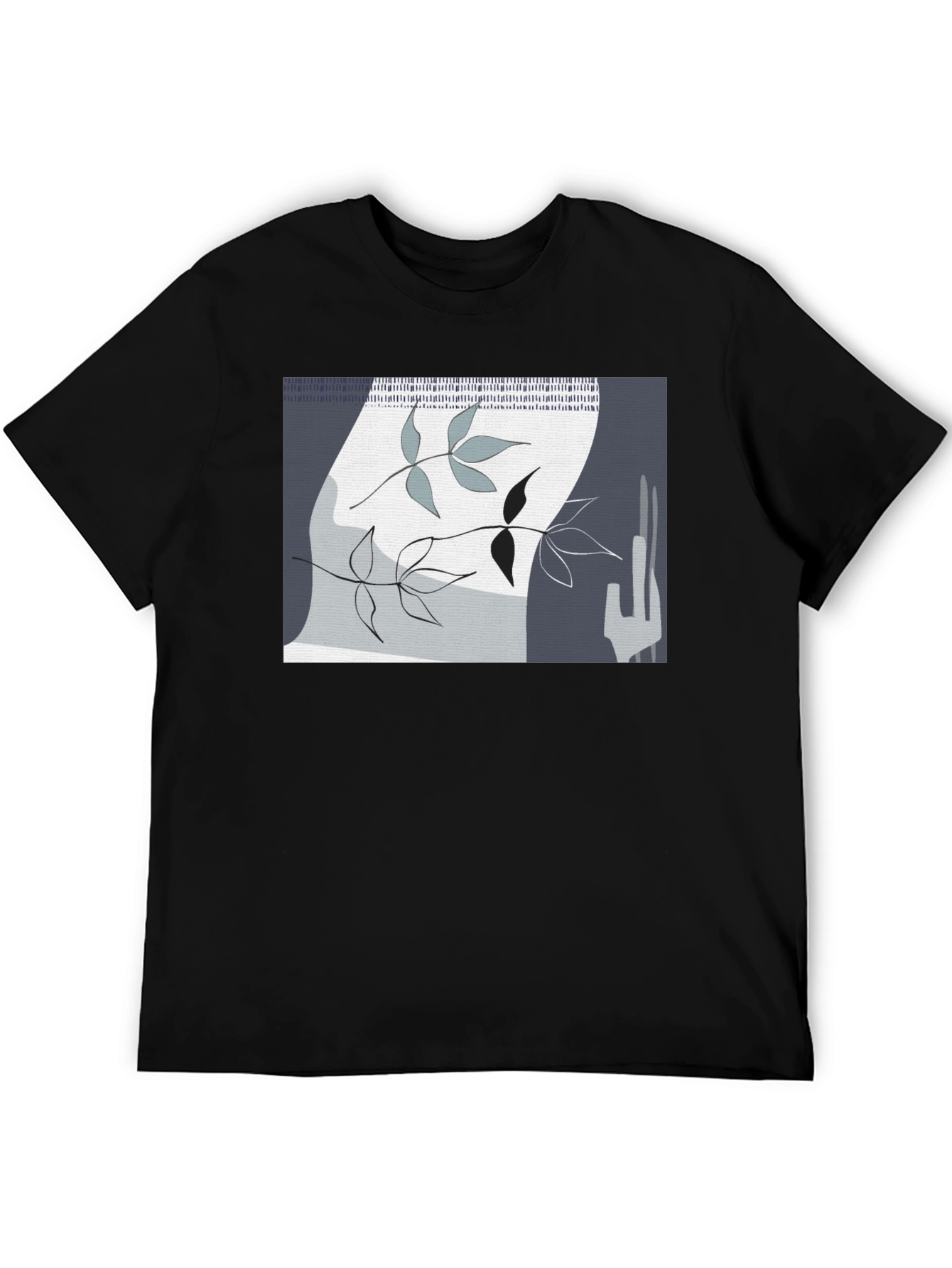 Abstract Leaf Design Black T-Shirt