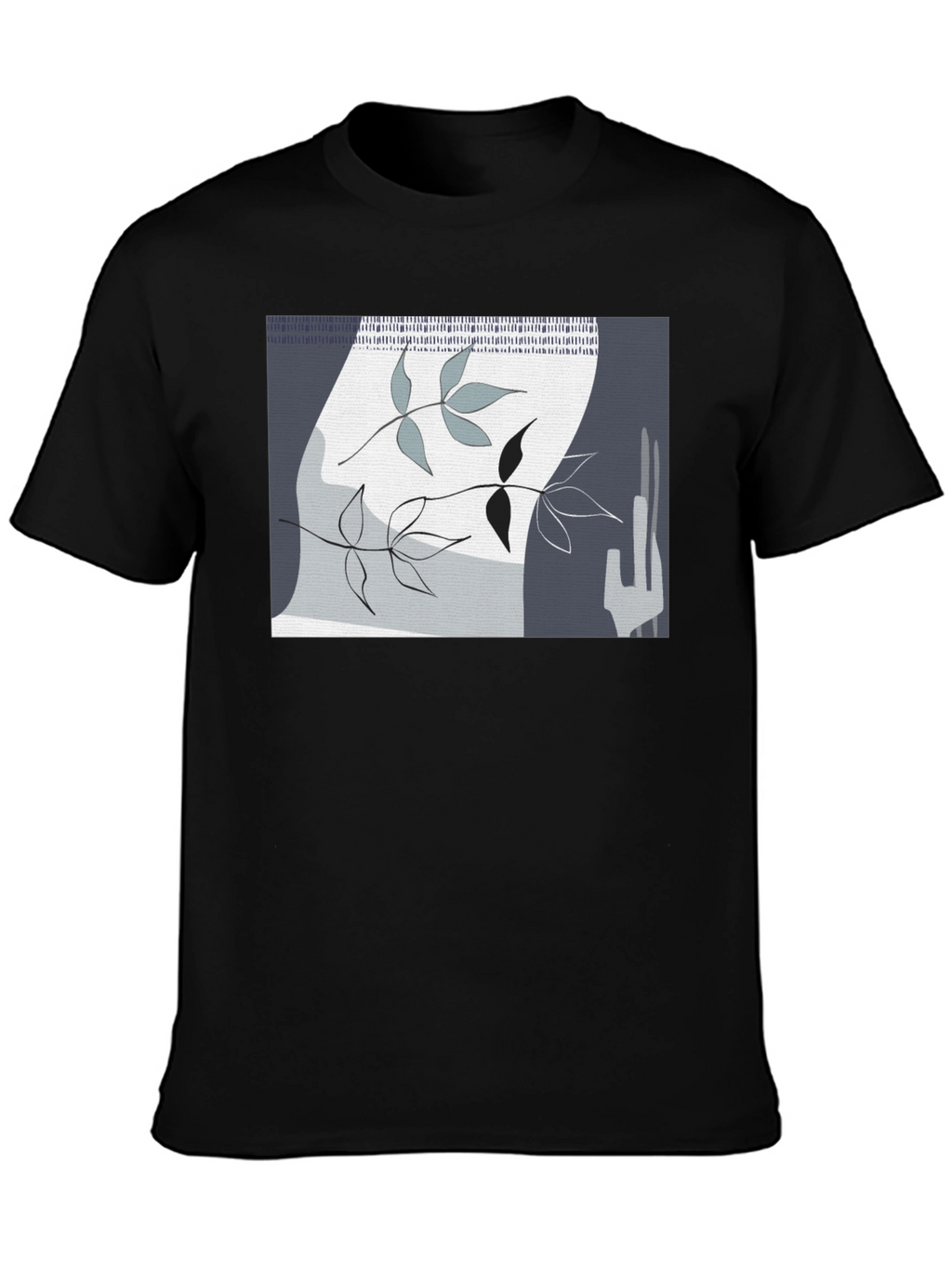 Abstract Leaf Design Black T-Shirt