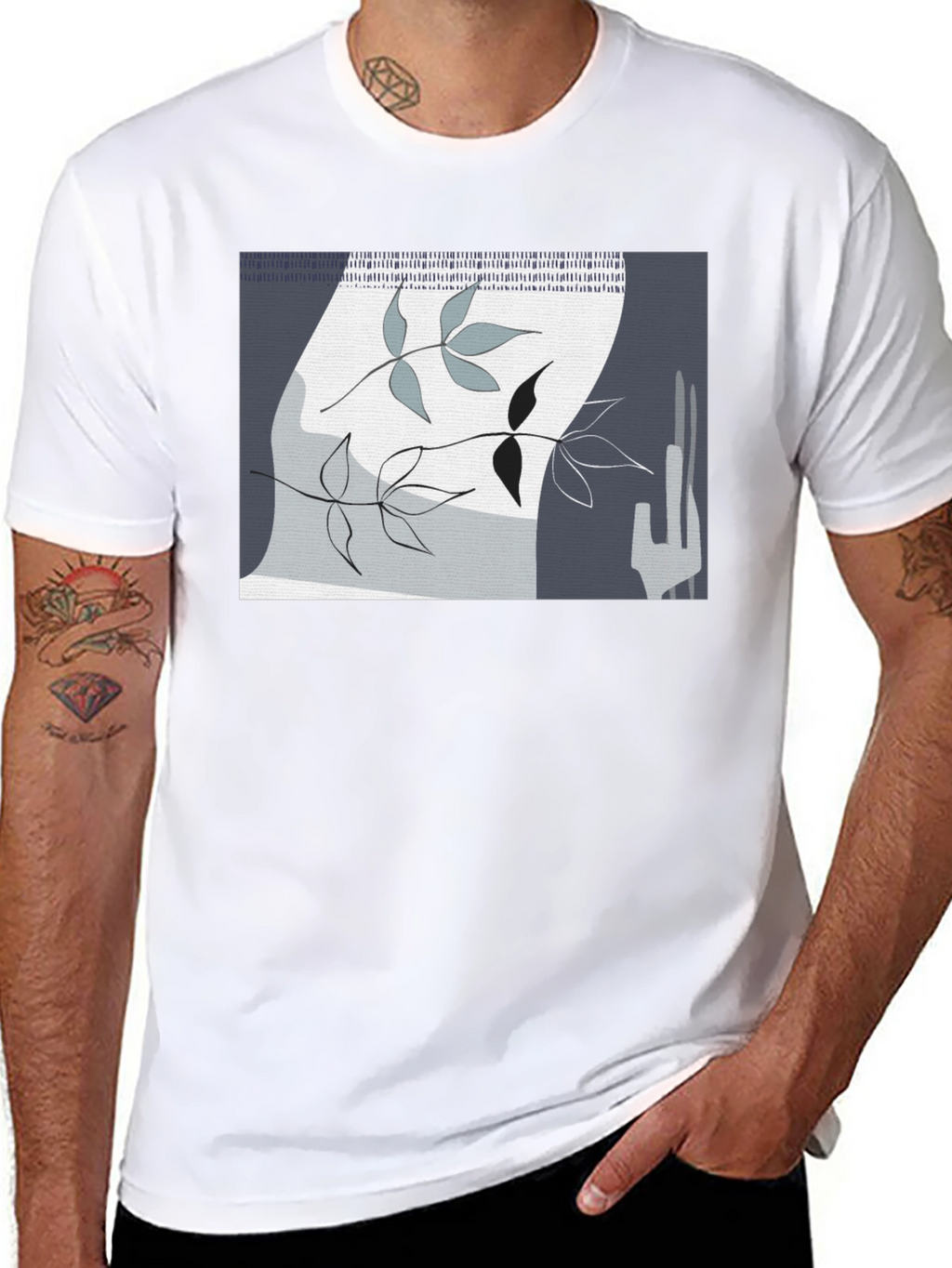 Abstract Leaf Design Black T-Shirt