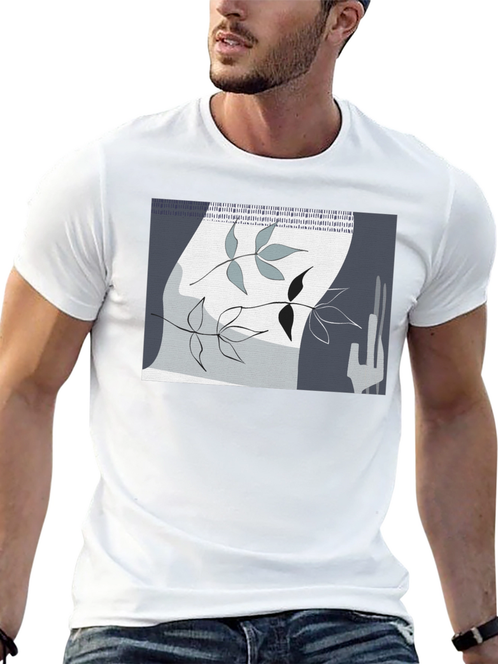Abstract Leaf Design Black T-Shirt