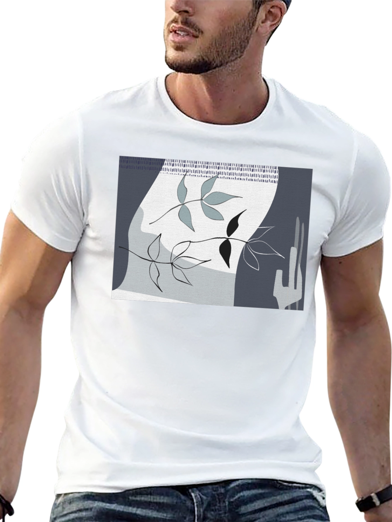 Abstract Leaf Design Black T-Shirt