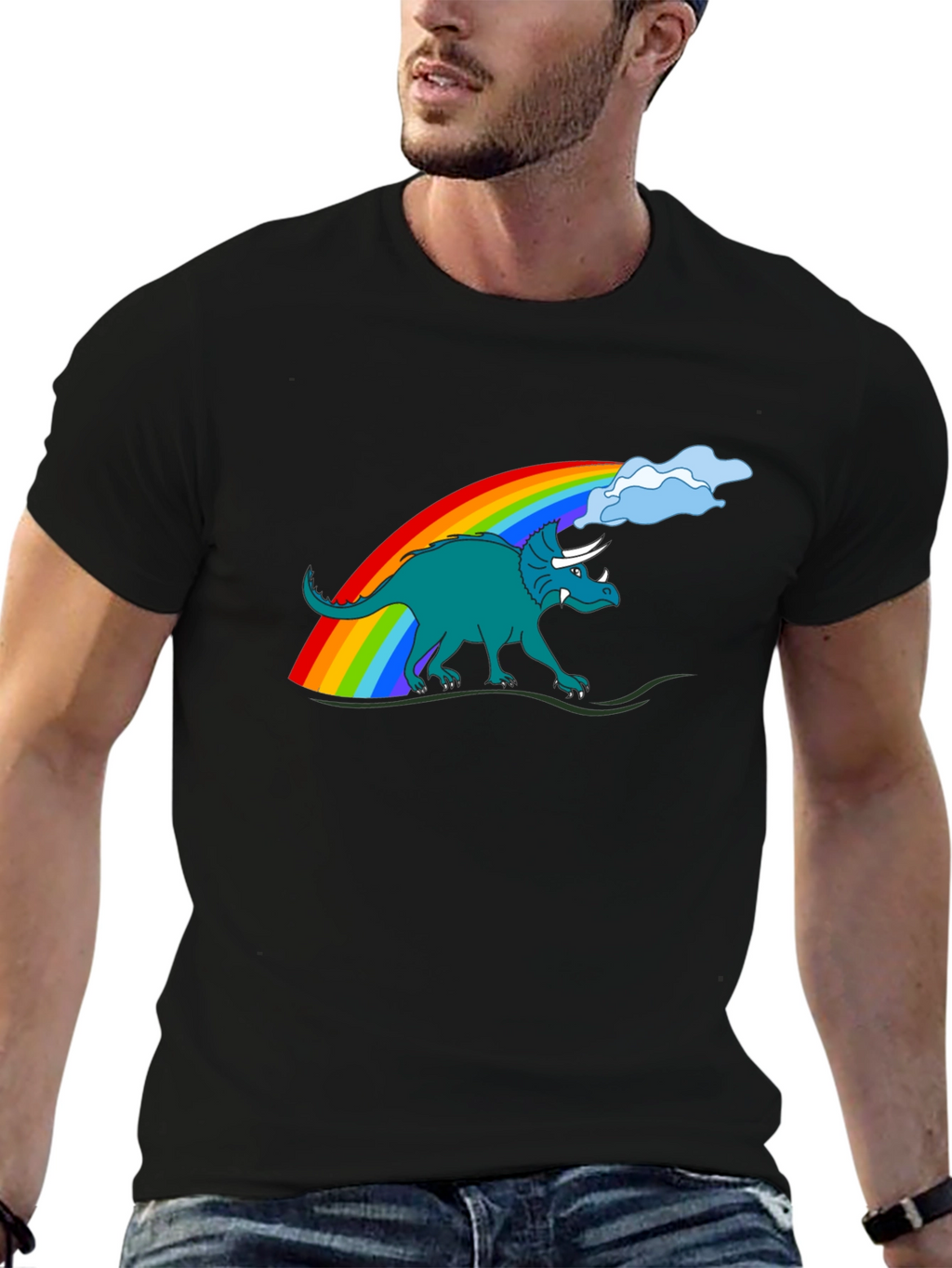 Rainbow Dinosaur Graphic Tee - Quirky Style