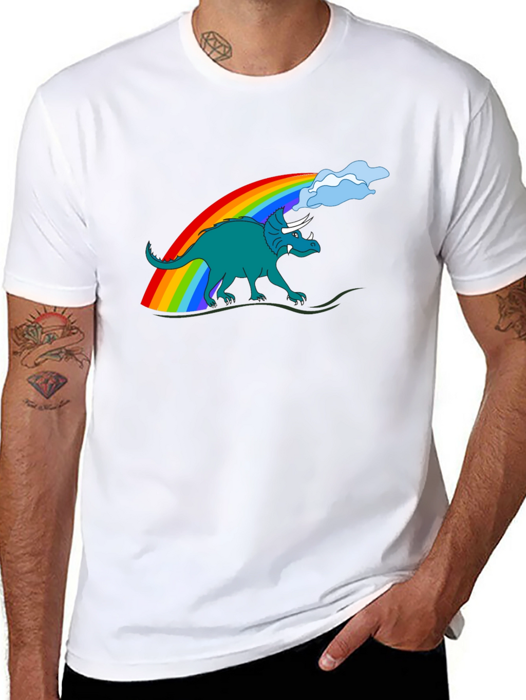 Rainbow Dinosaur Graphic Tee - Quirky Style