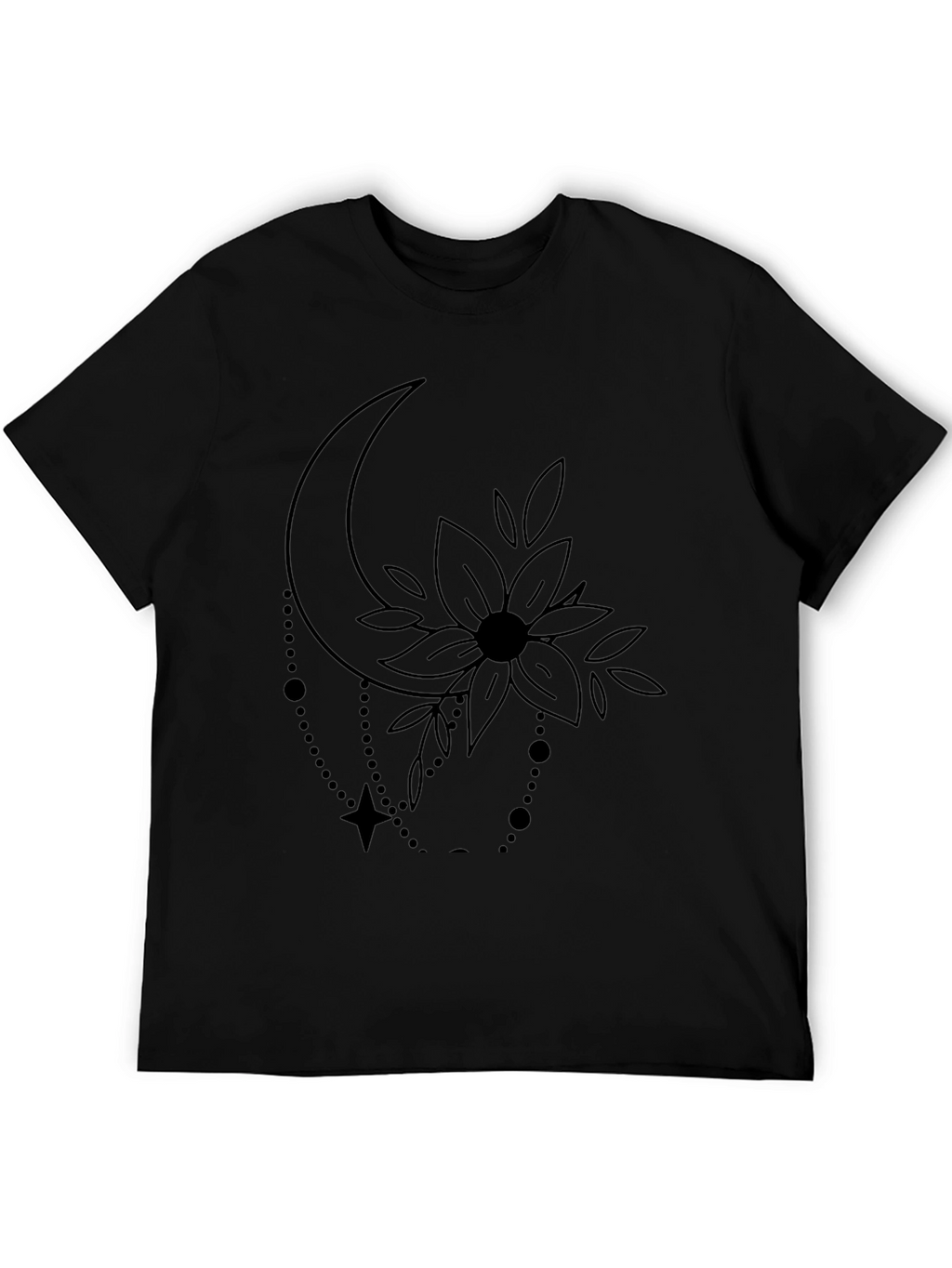 Moon Flower Graphic Print Black T-Shirt