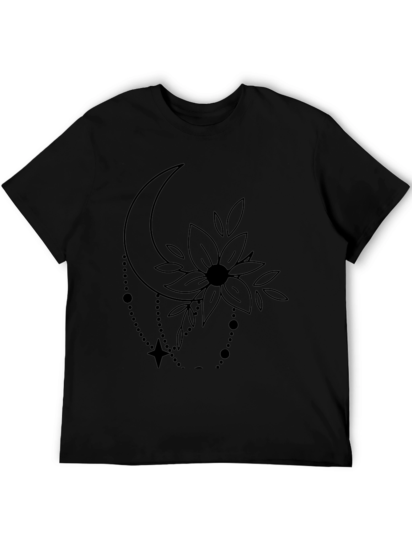 Moon Flower Graphic Print Black T-Shirt
