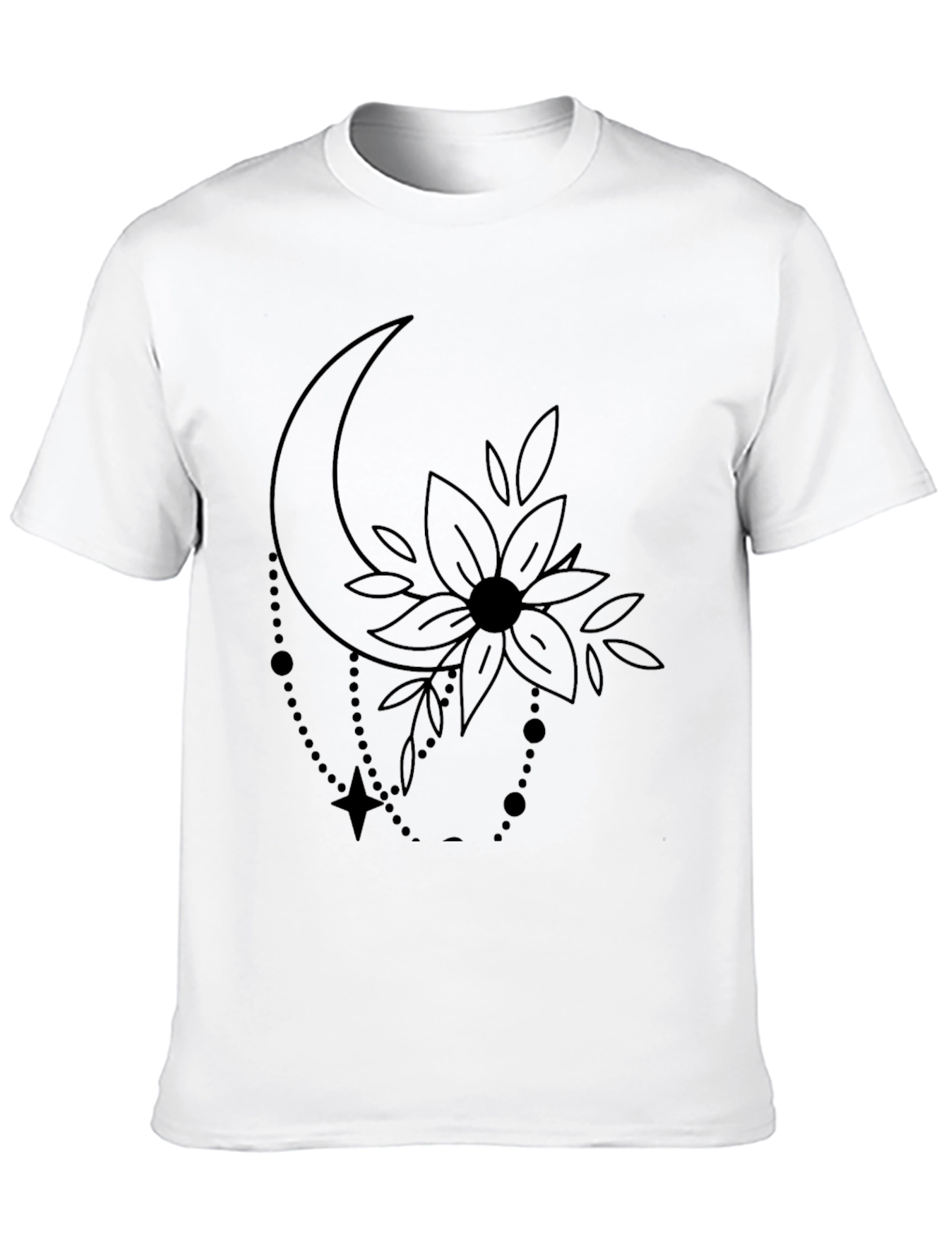 Moon Flower Graphic Print Black T-Shirt
