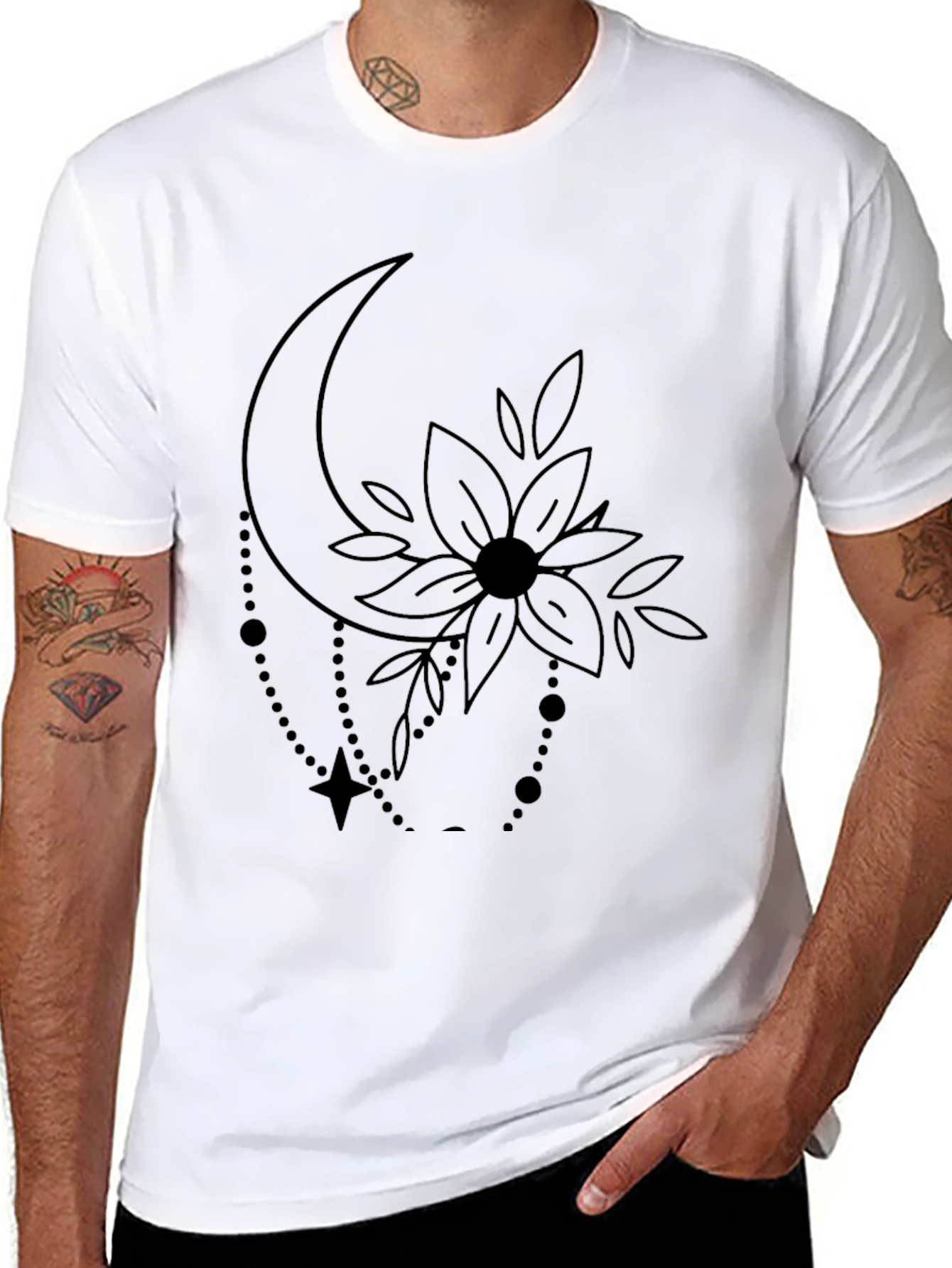 Moon Flower Graphic Print Black T-Shirt