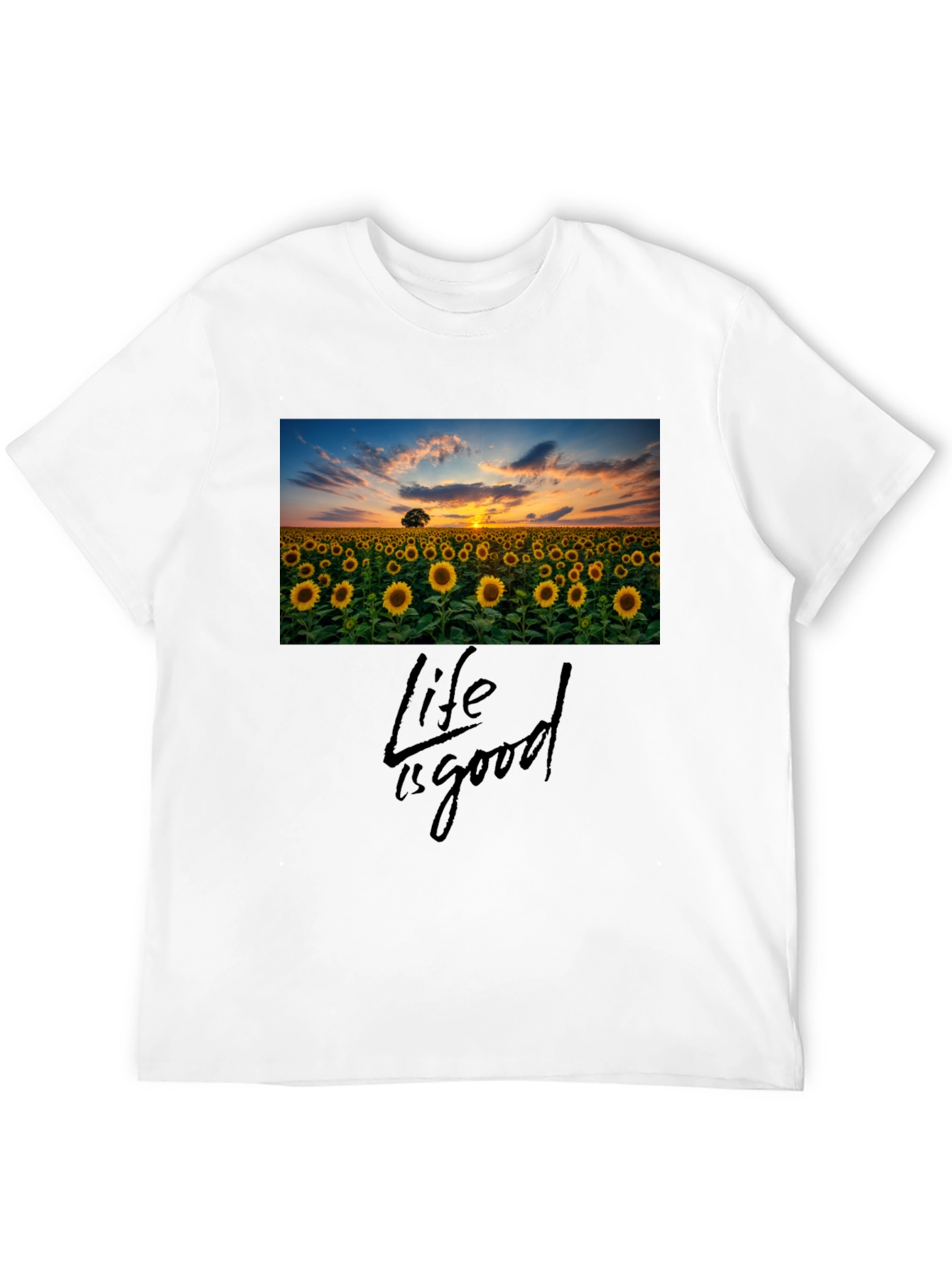 Sunflower Field Life is Good Black T-Shirt