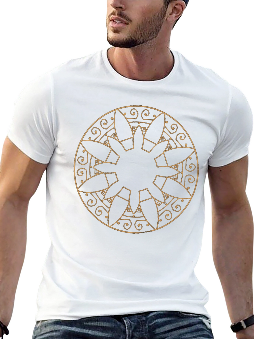 Geometric Sunburst Design Black T-Shirt
