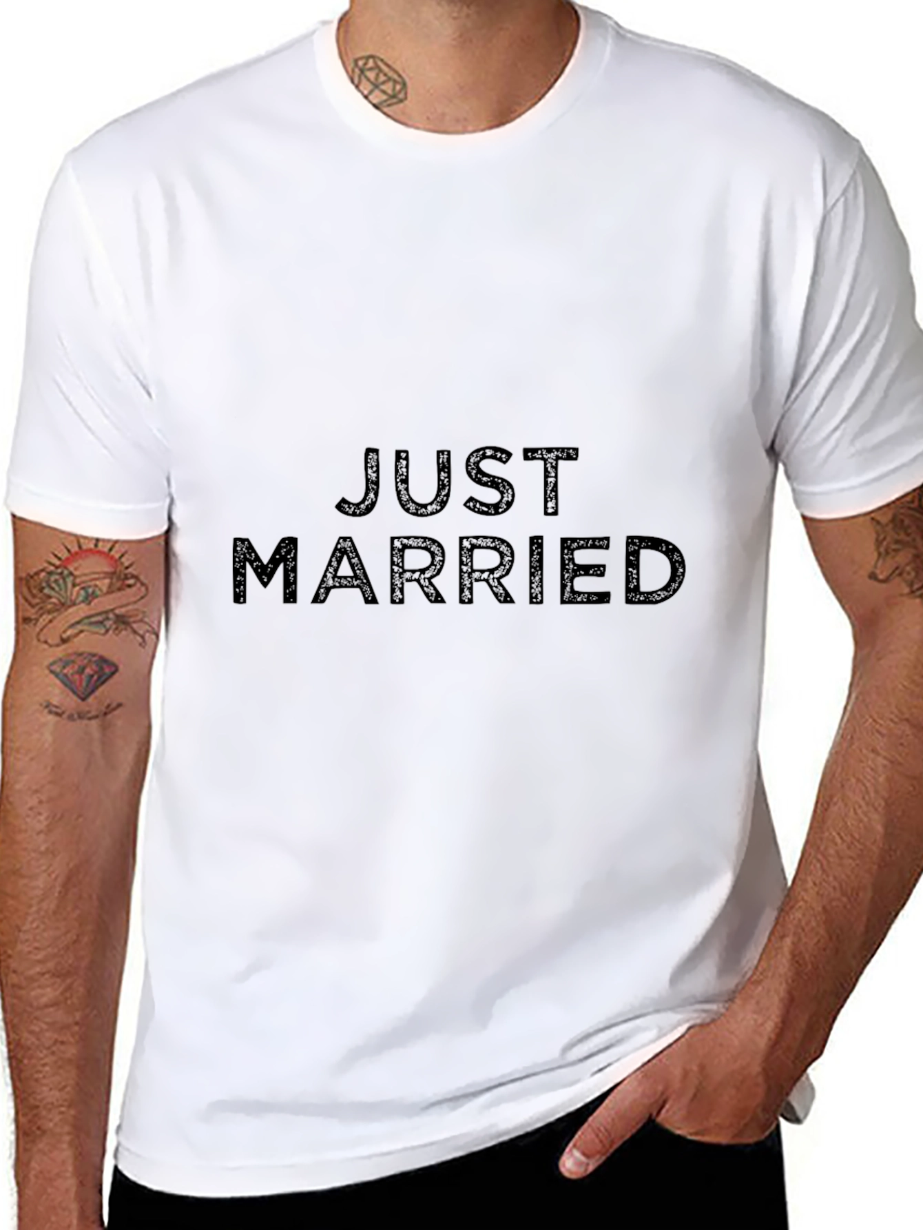 Just Married T-Shirt - Black Crew Neck