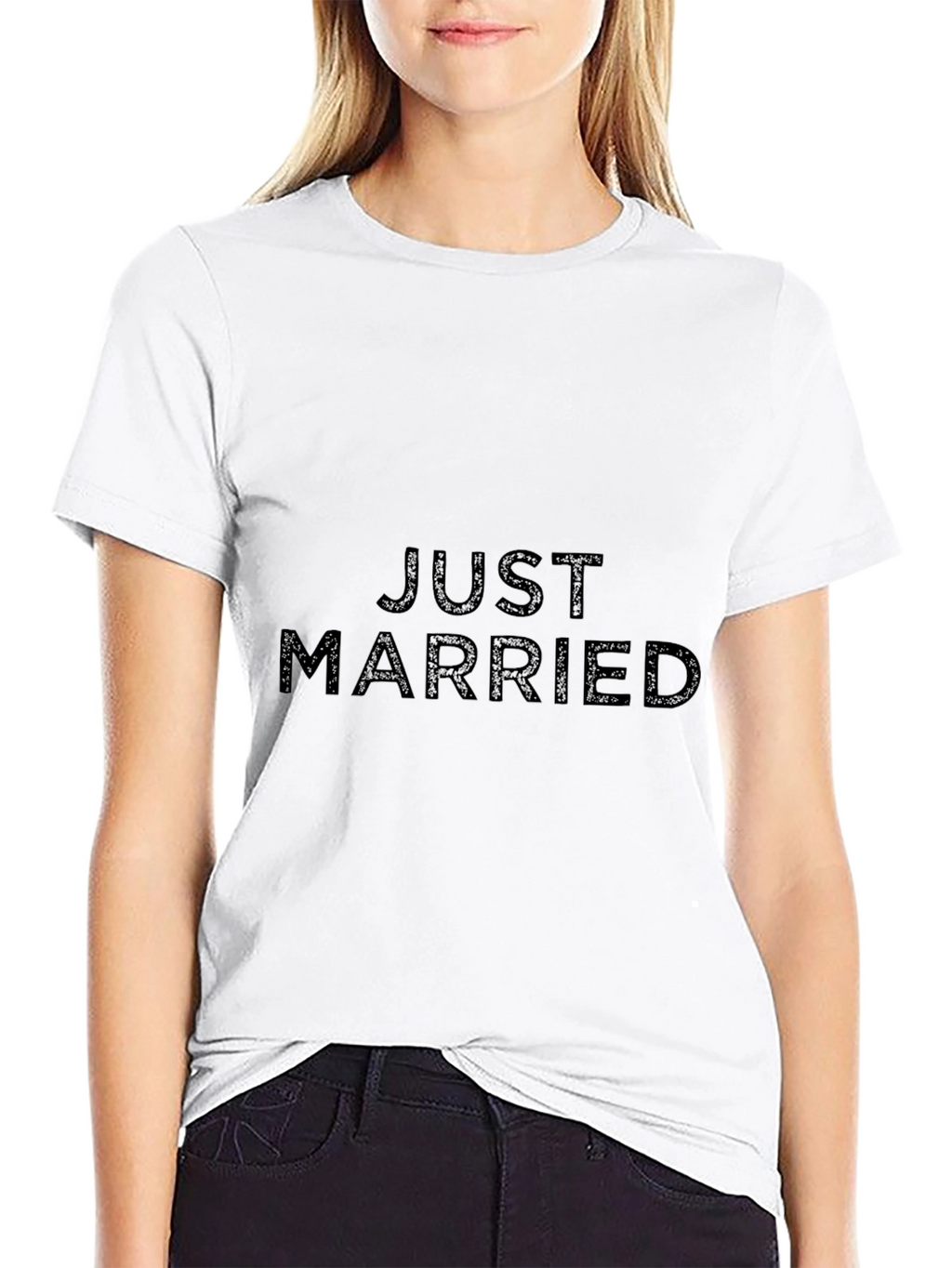 Just Married T-Shirt - Black Crew Neck