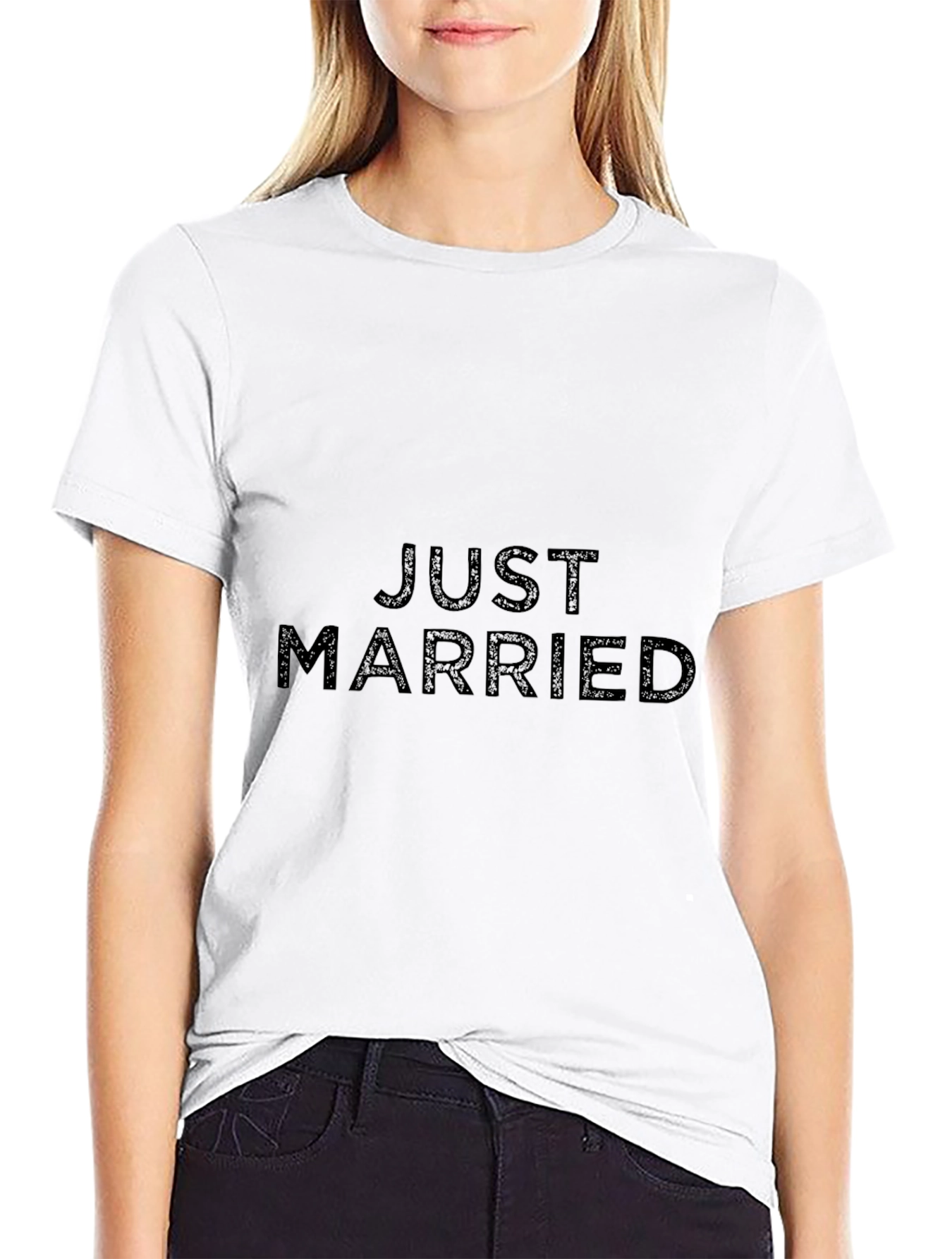 Just Married T-Shirt - Black Crew Neck