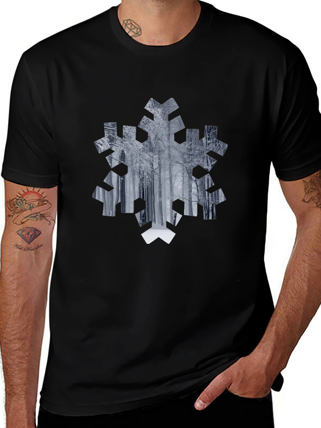 Snowflake Forest Graphic Tee - Black