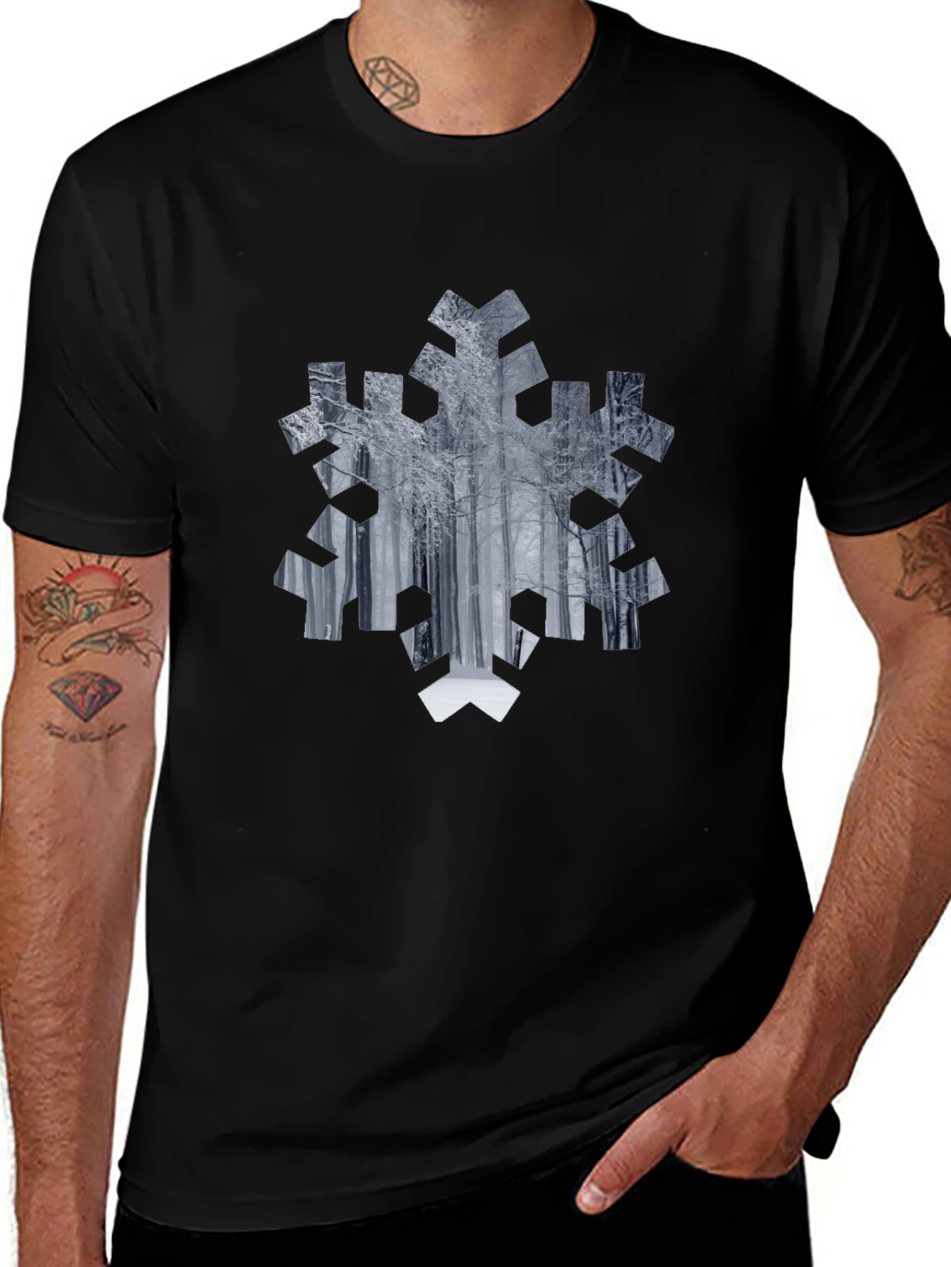 Snowflake Forest Graphic Tee - Black