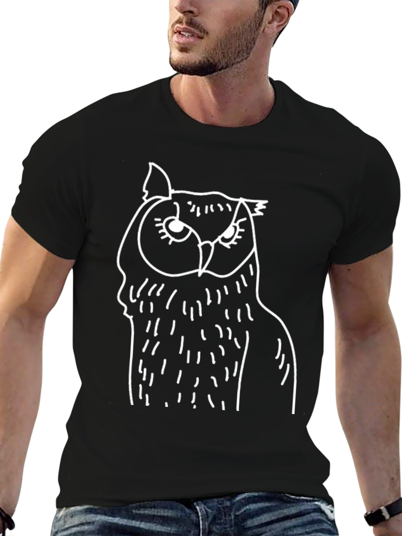 Owl Graphic Print Black Tee