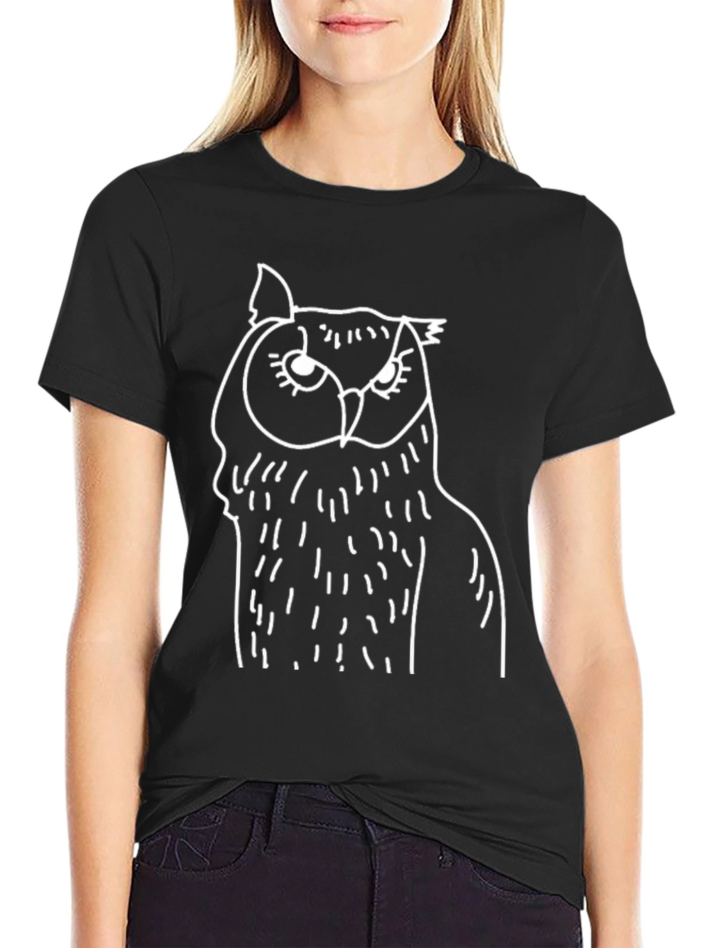 Owl Graphic Print Black Tee