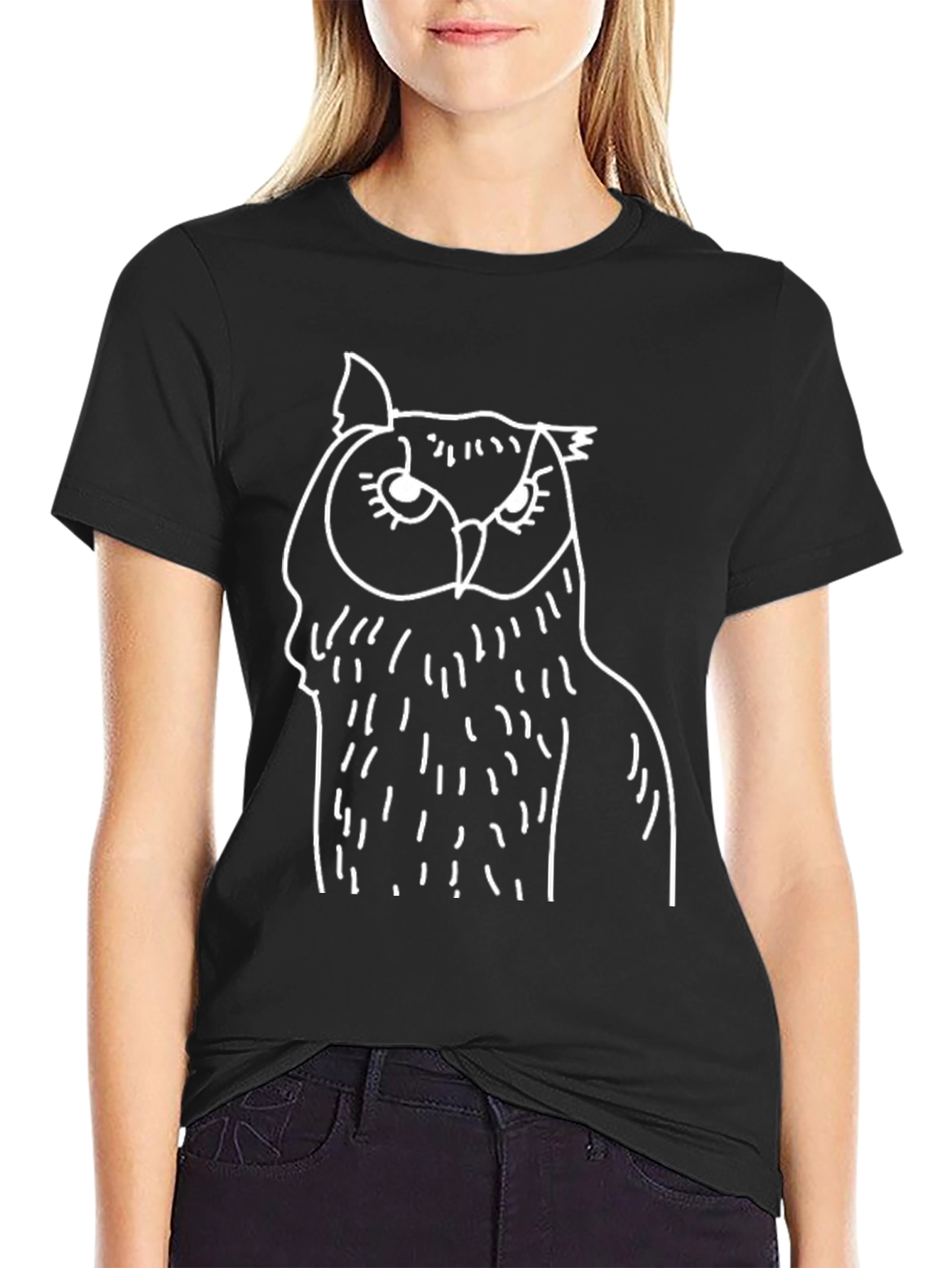Owl Graphic Print Black Tee