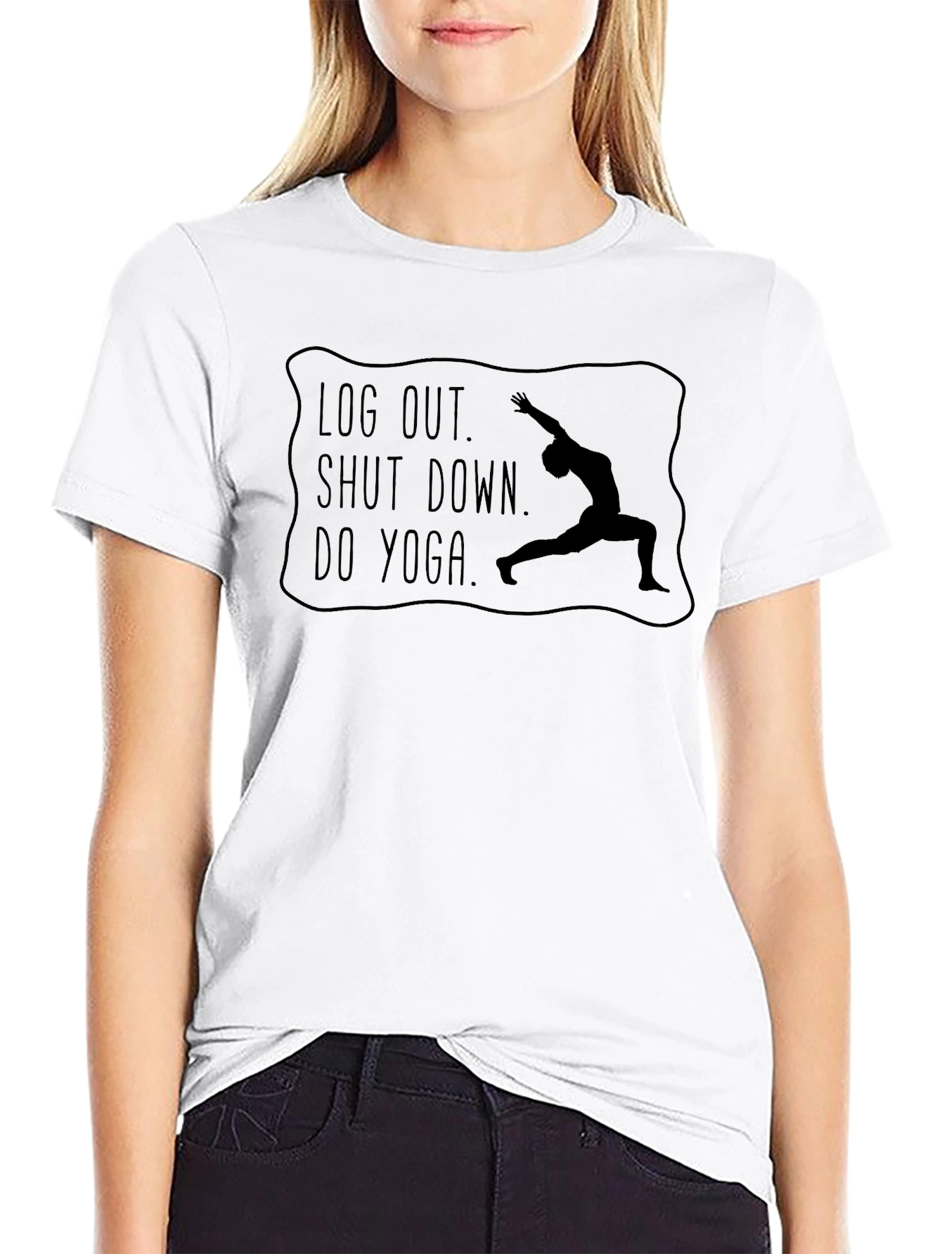 Yoga Black Graphic Tee - Log Out Shut Down