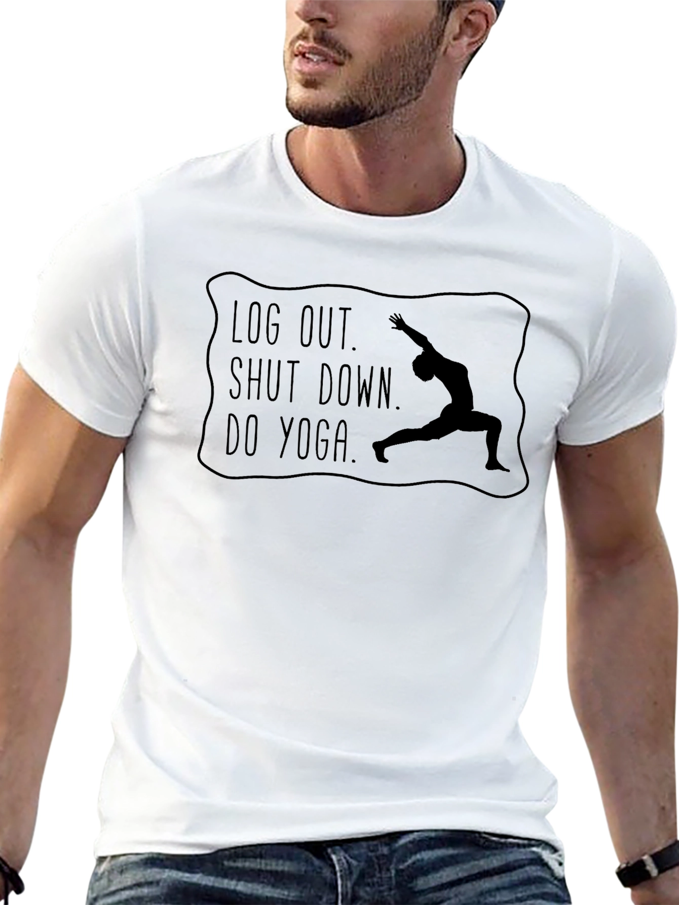Yoga Black Graphic Tee - Log Out Shut Down