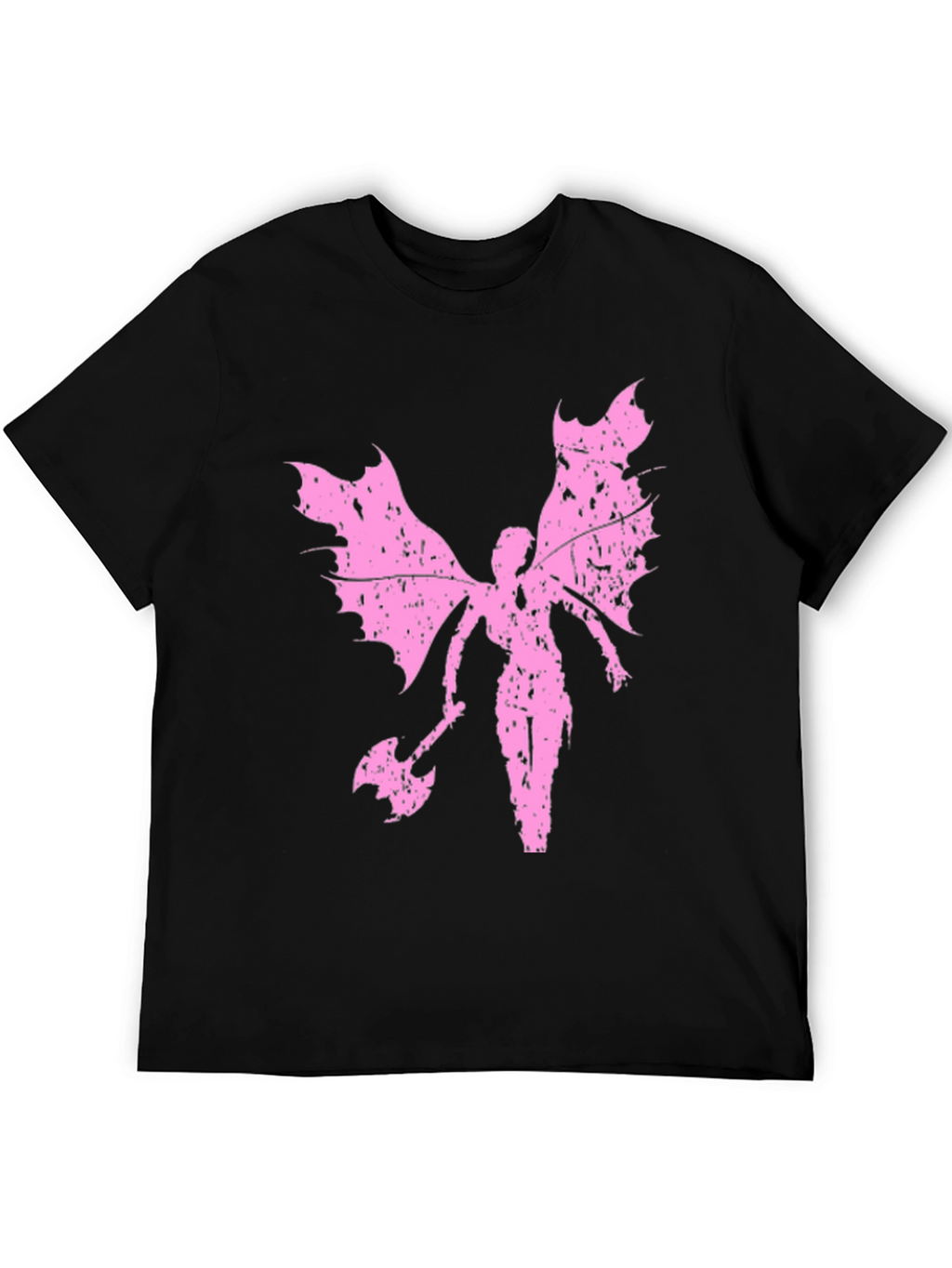 Grunge Winged Fairy Axe Black T-Shirt