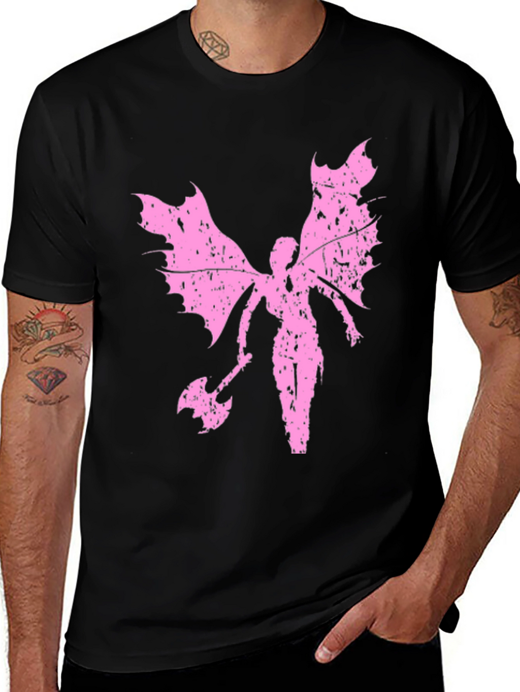 Grunge Winged Fairy Axe Black T-Shirt