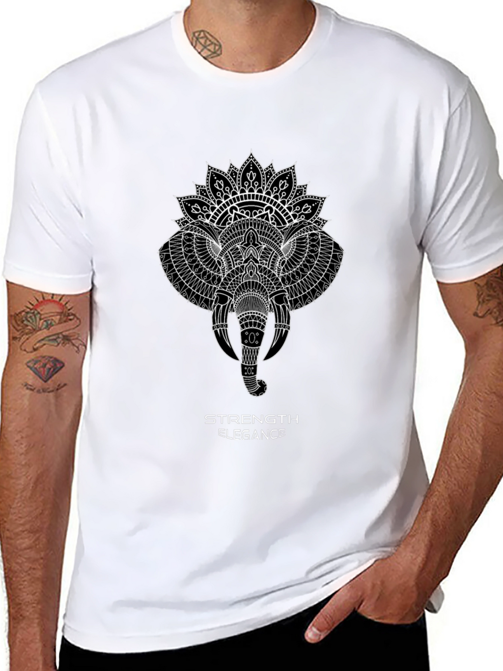Elephant Mandala Graphic Tee - Strength & Elegance Design