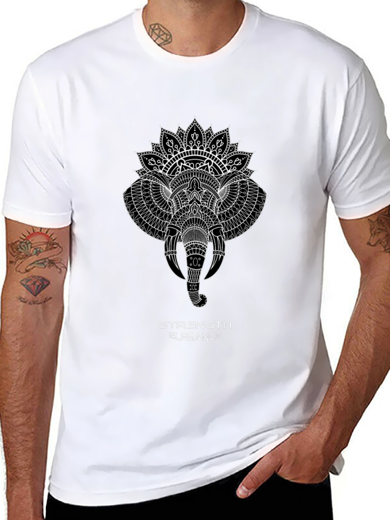 Elephant Mandala Graphic Tee - Strength & Elegance Design