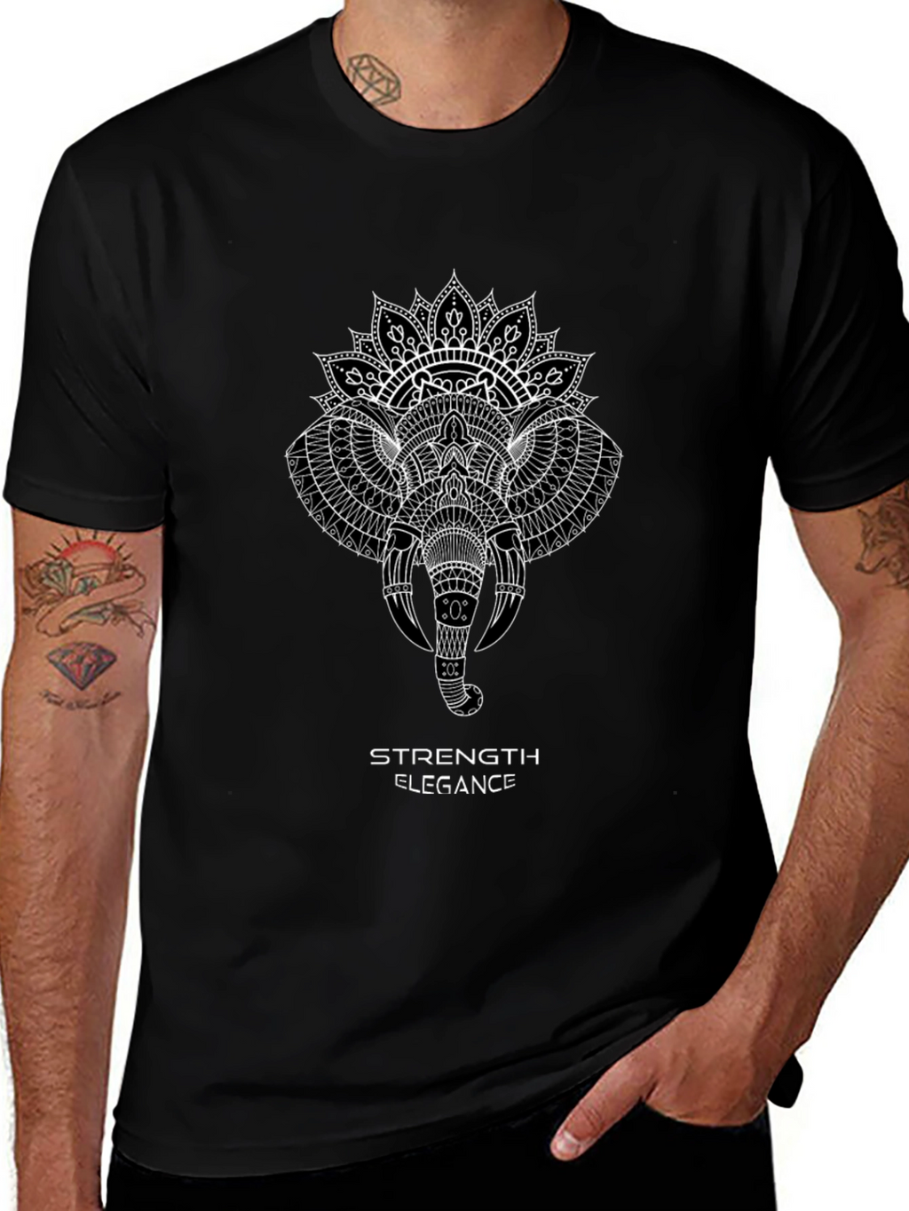 Elephant Mandala Graphic Tee - Strength & Elegance Design