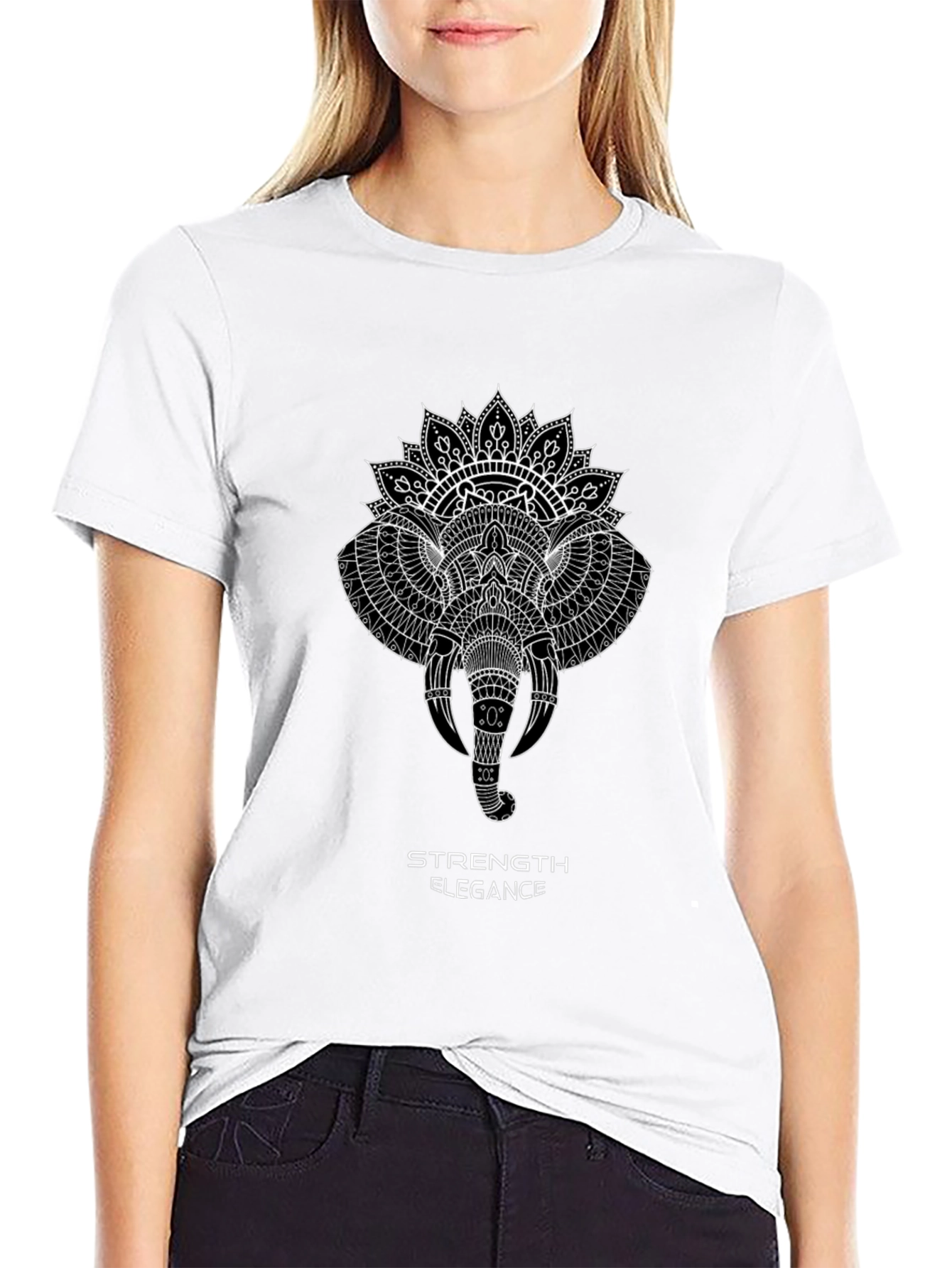 Elephant Mandala Graphic Tee - Strength & Elegance Design