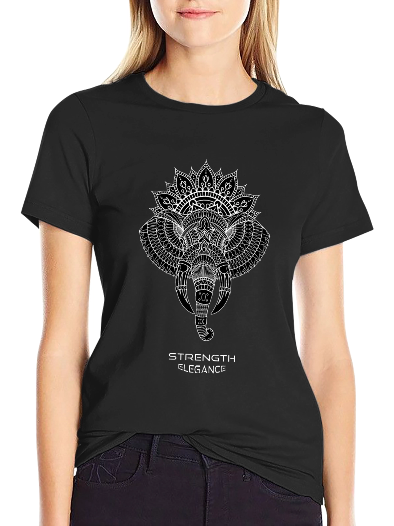 Elephant Mandala Graphic Tee - Strength & Elegance Design