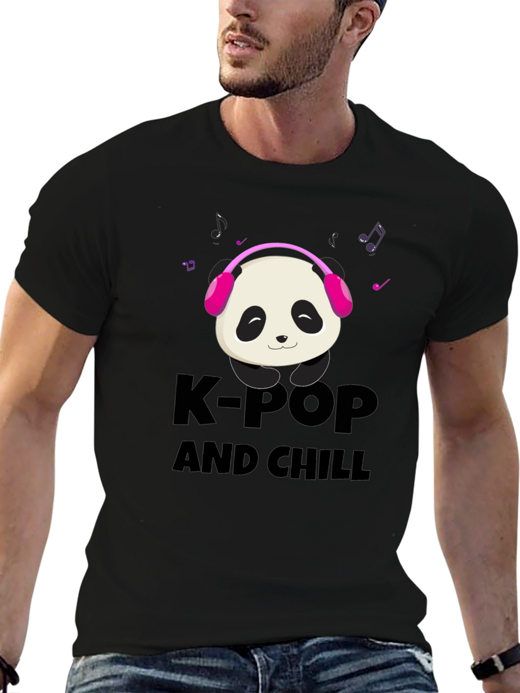 K-Pop and Chill T-Shirt - Panda Headphones