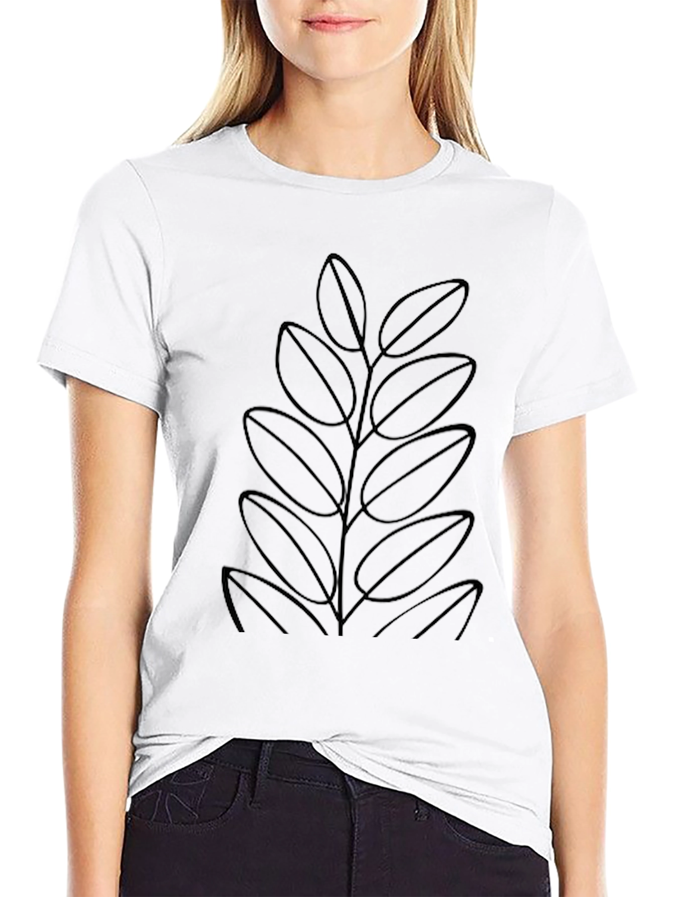 Minimalist Leaf Graphic Black T-Shirt