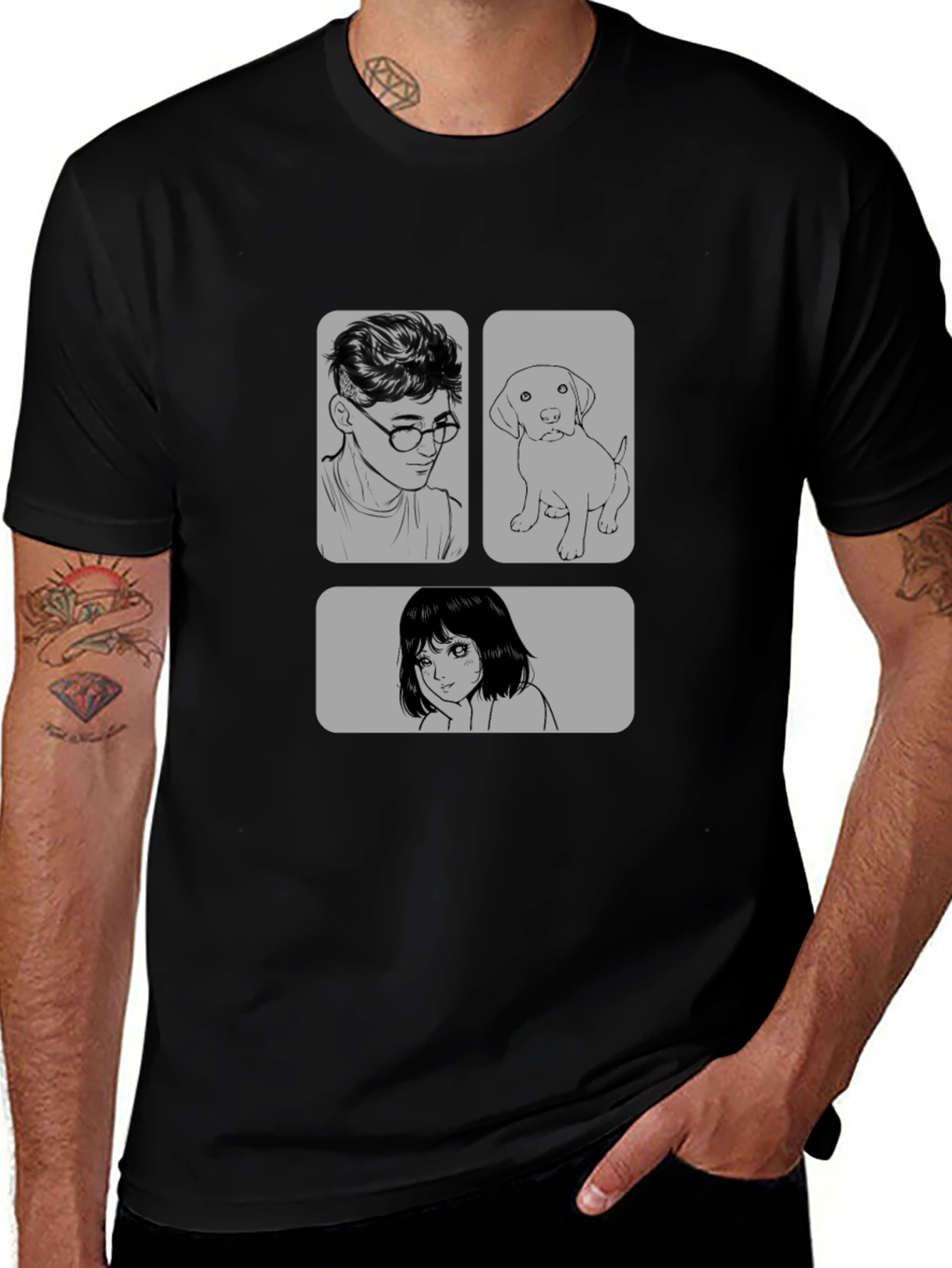 Cartoon Graphic Print Black Casual T-Shirt