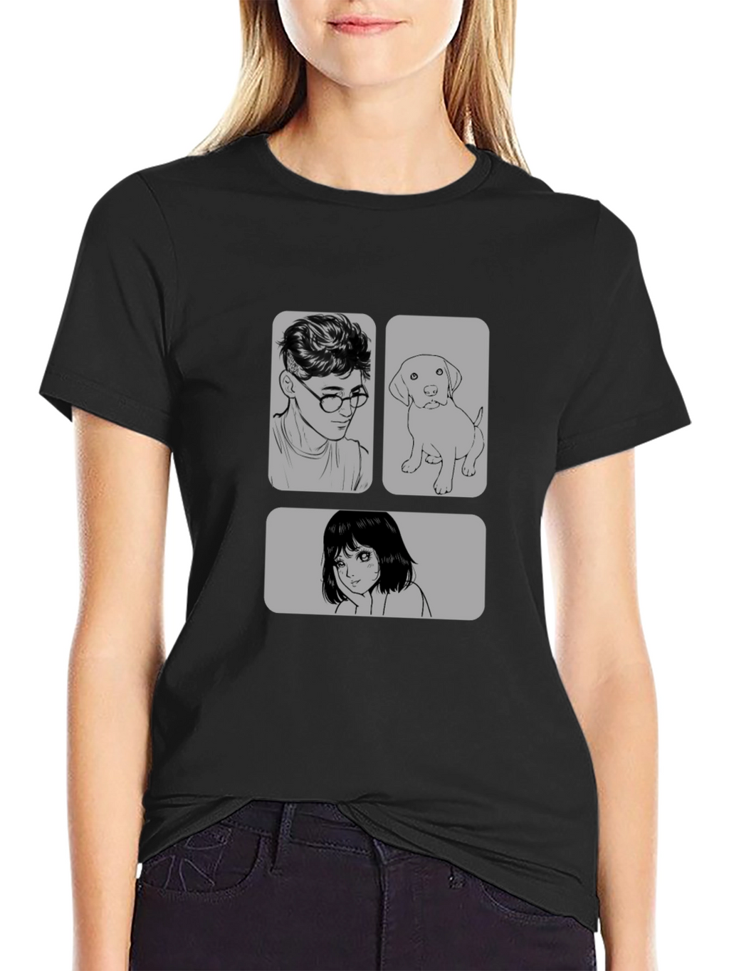 Cartoon Graphic Print Black Casual T-Shirt