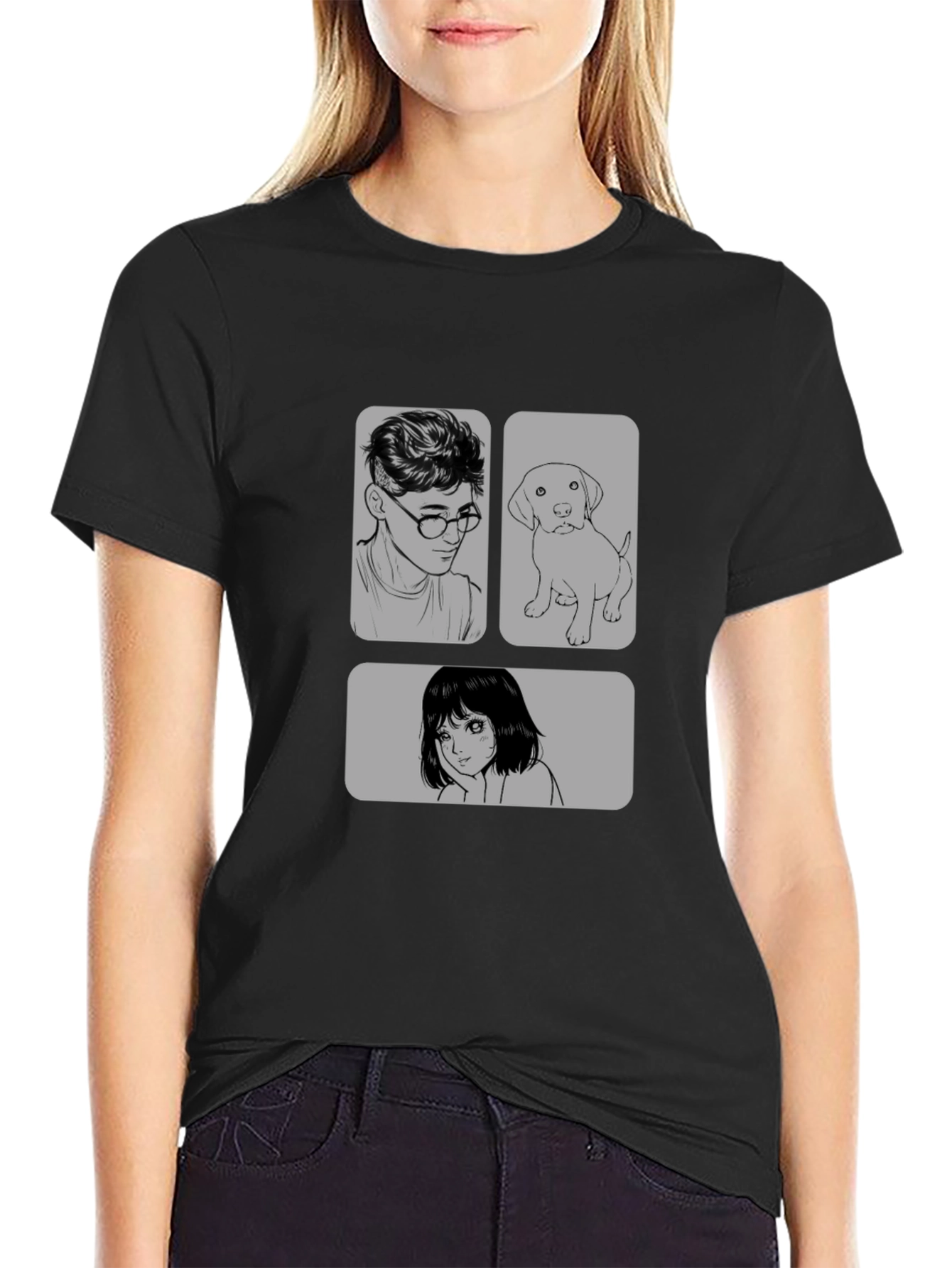 Cartoon Graphic Print Black Casual T-Shirt
