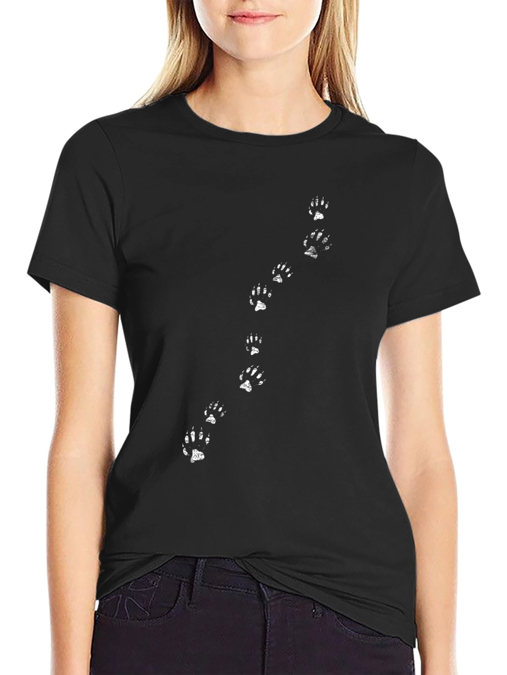 Paw Print Trail T-Shirt - Black Cotton Tee