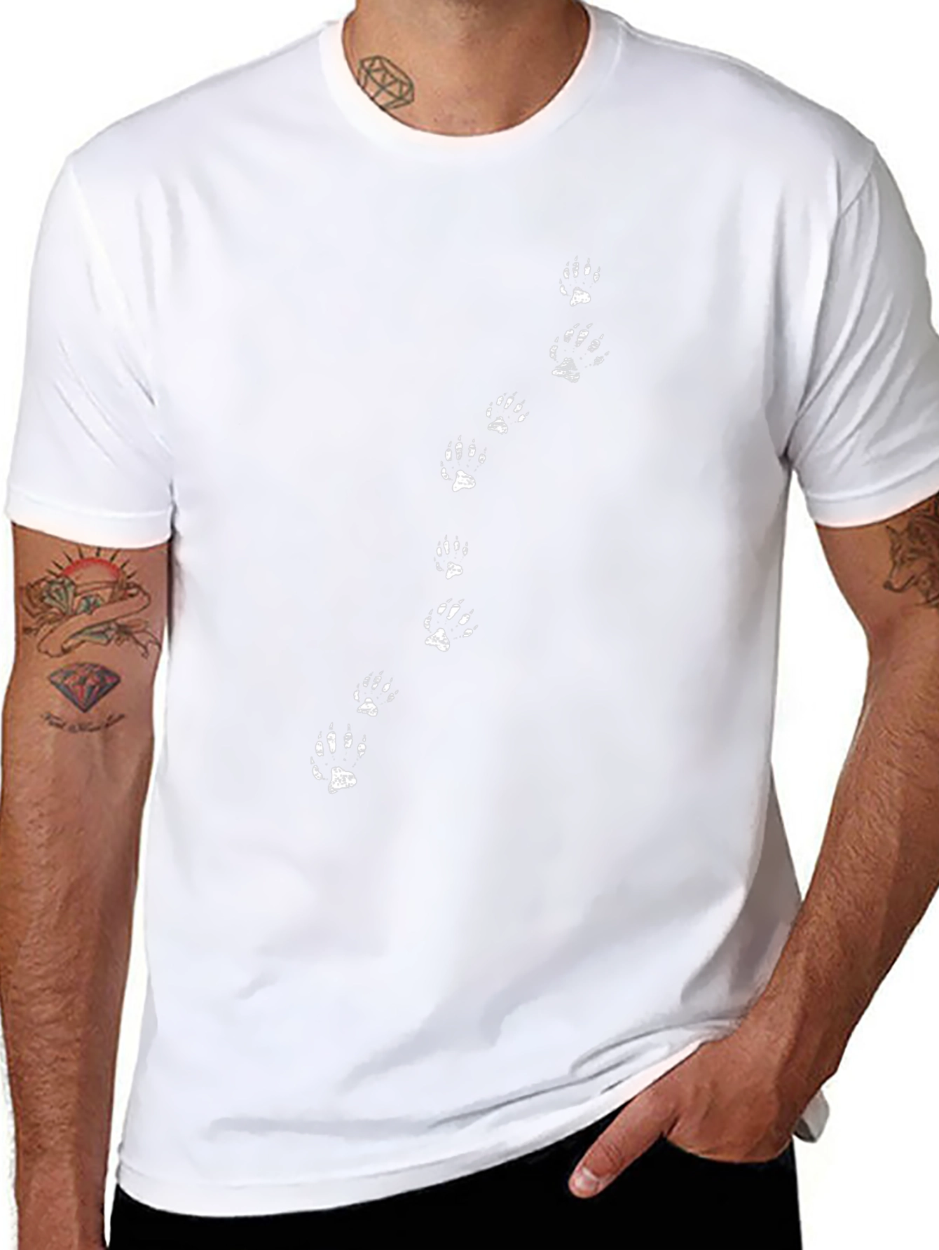 Paw Print Trail T-Shirt - Black Cotton Tee