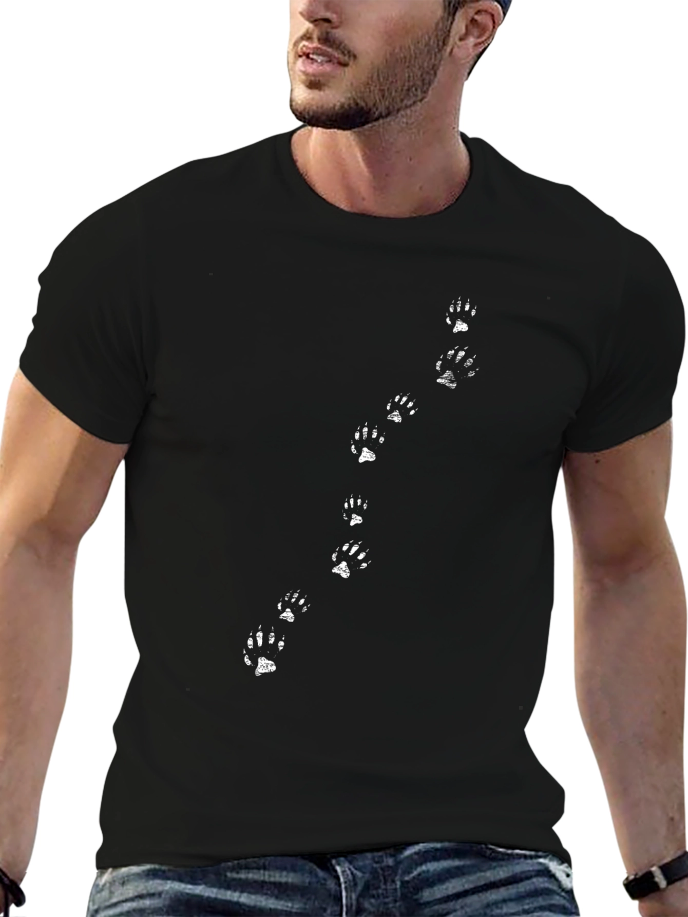 Paw Print Trail T-Shirt - Black Cotton Tee