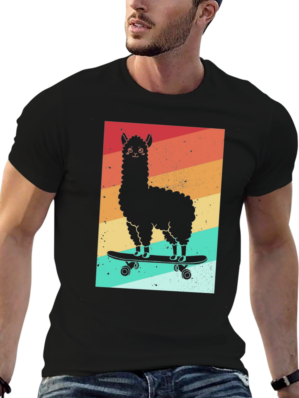 Llama Skateboard Graphic Tee - Black