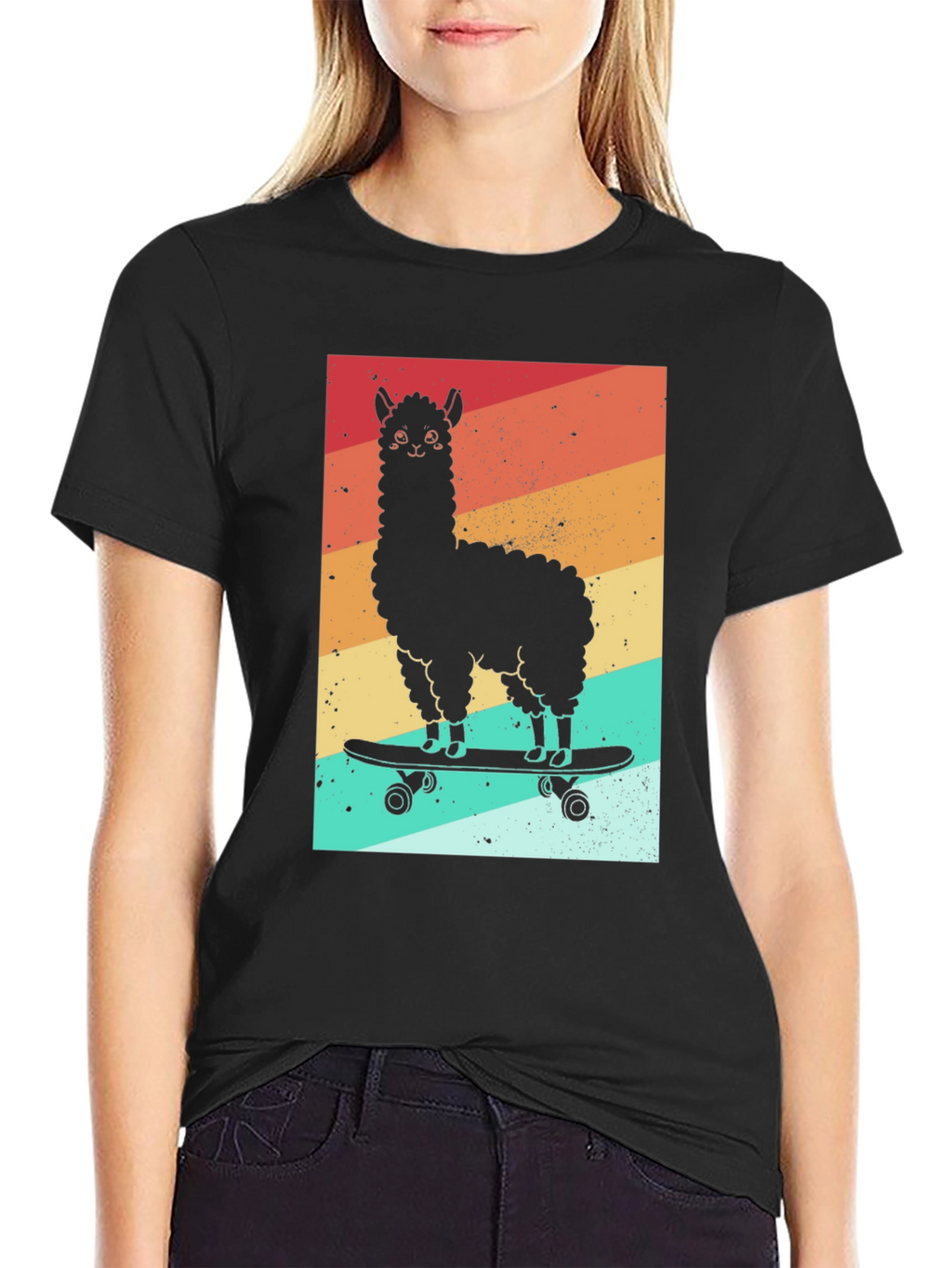 Llama Skateboard Graphic Tee - Black