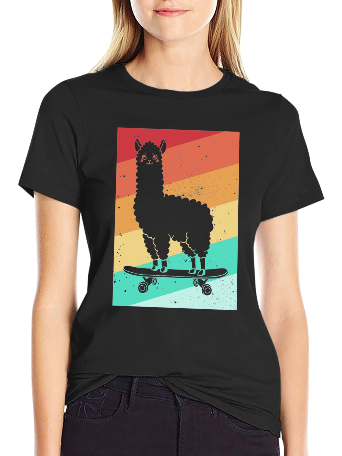 Llama Skateboard Graphic Tee - Black