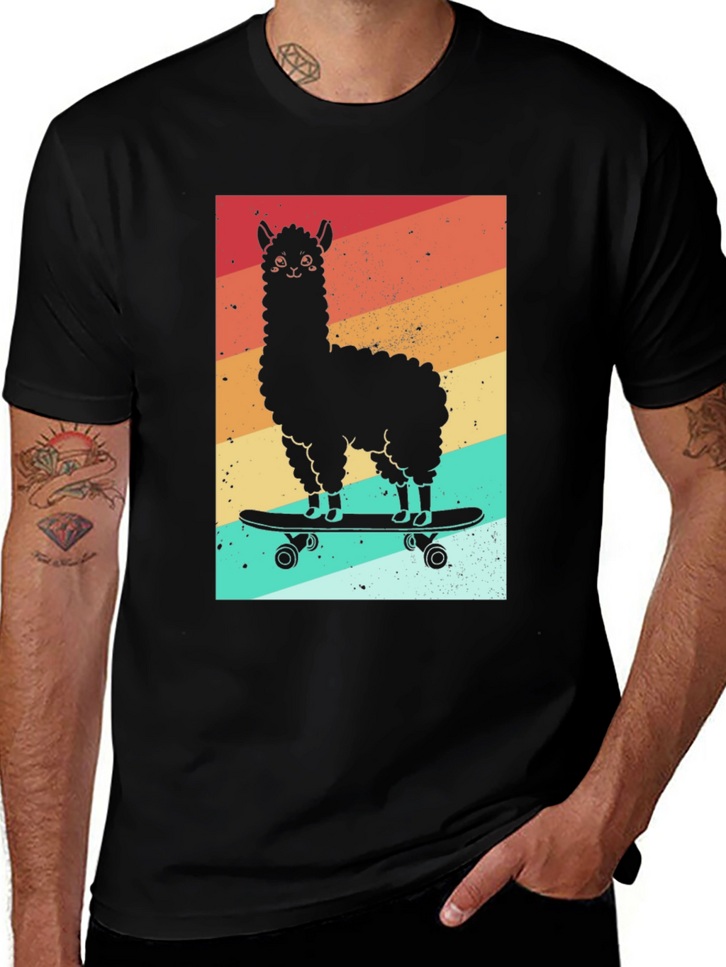 Llama Skateboard Graphic Tee - Black
