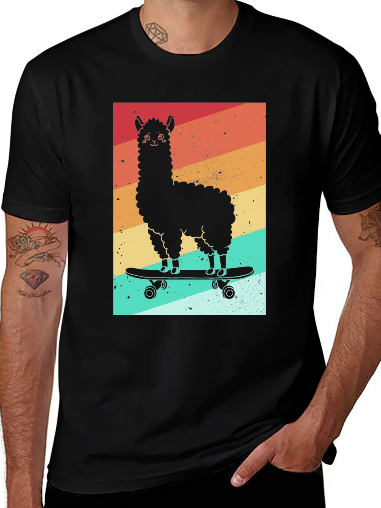 Llama Skateboard Graphic Tee - Black