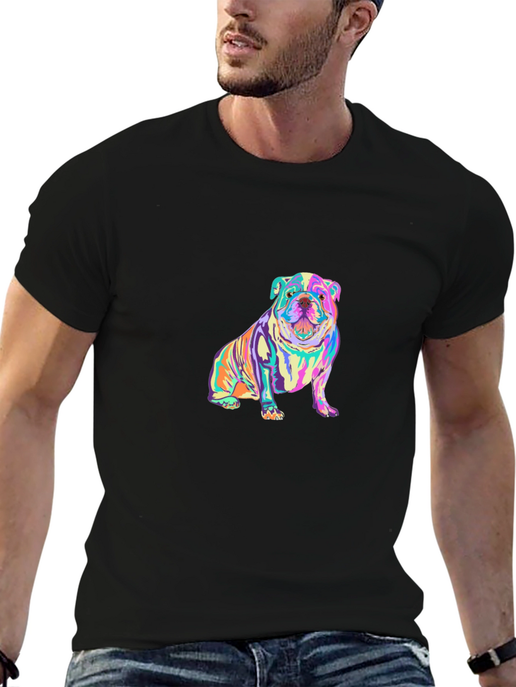 Colorful Bulldog Graphic T-Shirt
