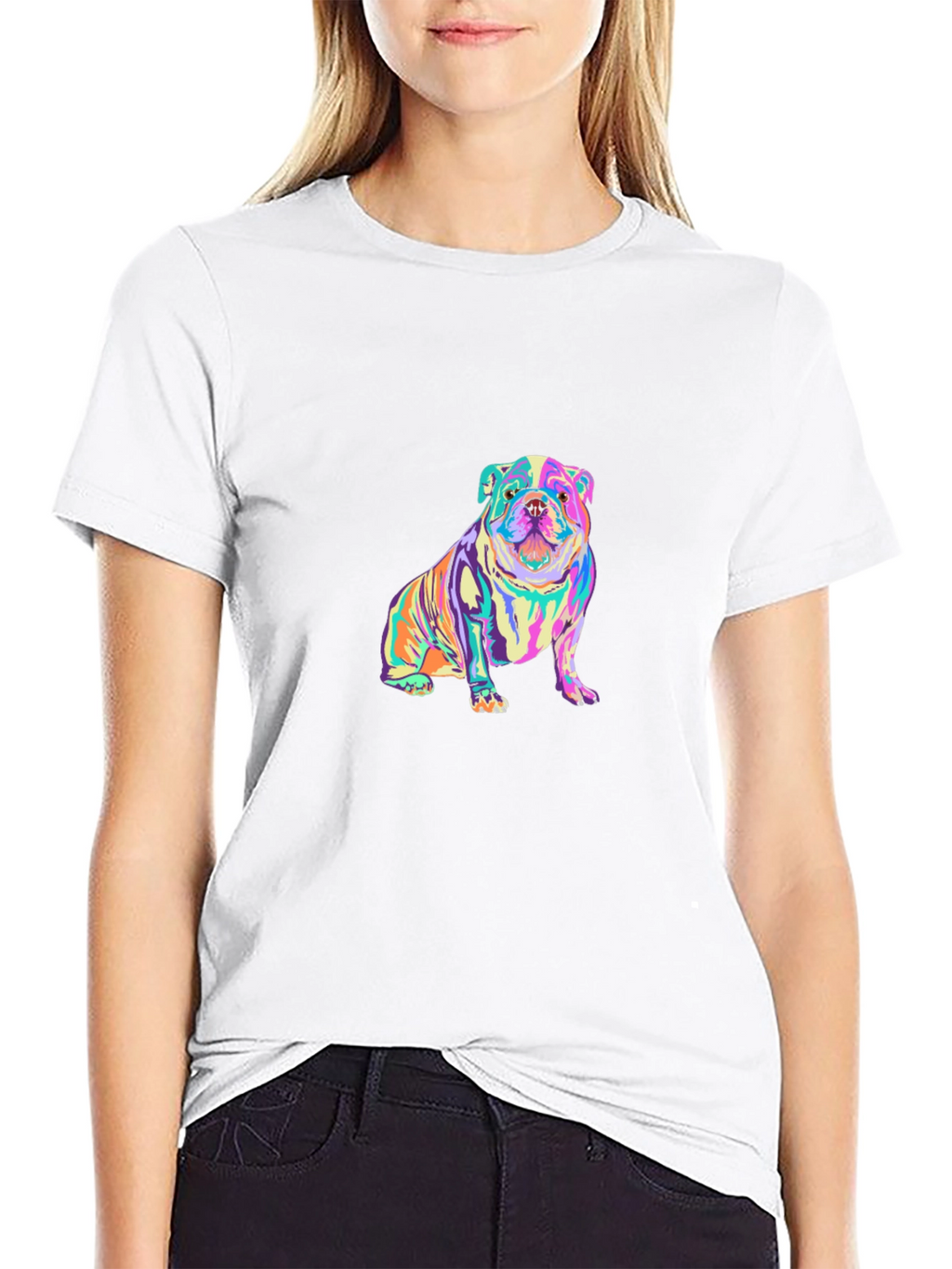 Colorful Bulldog Graphic T-Shirt