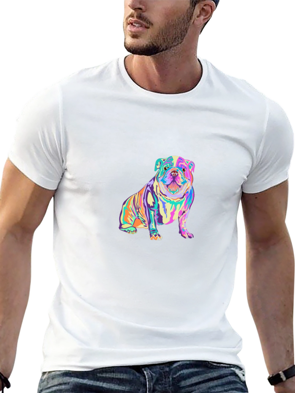 Colorful Bulldog Graphic T-Shirt
