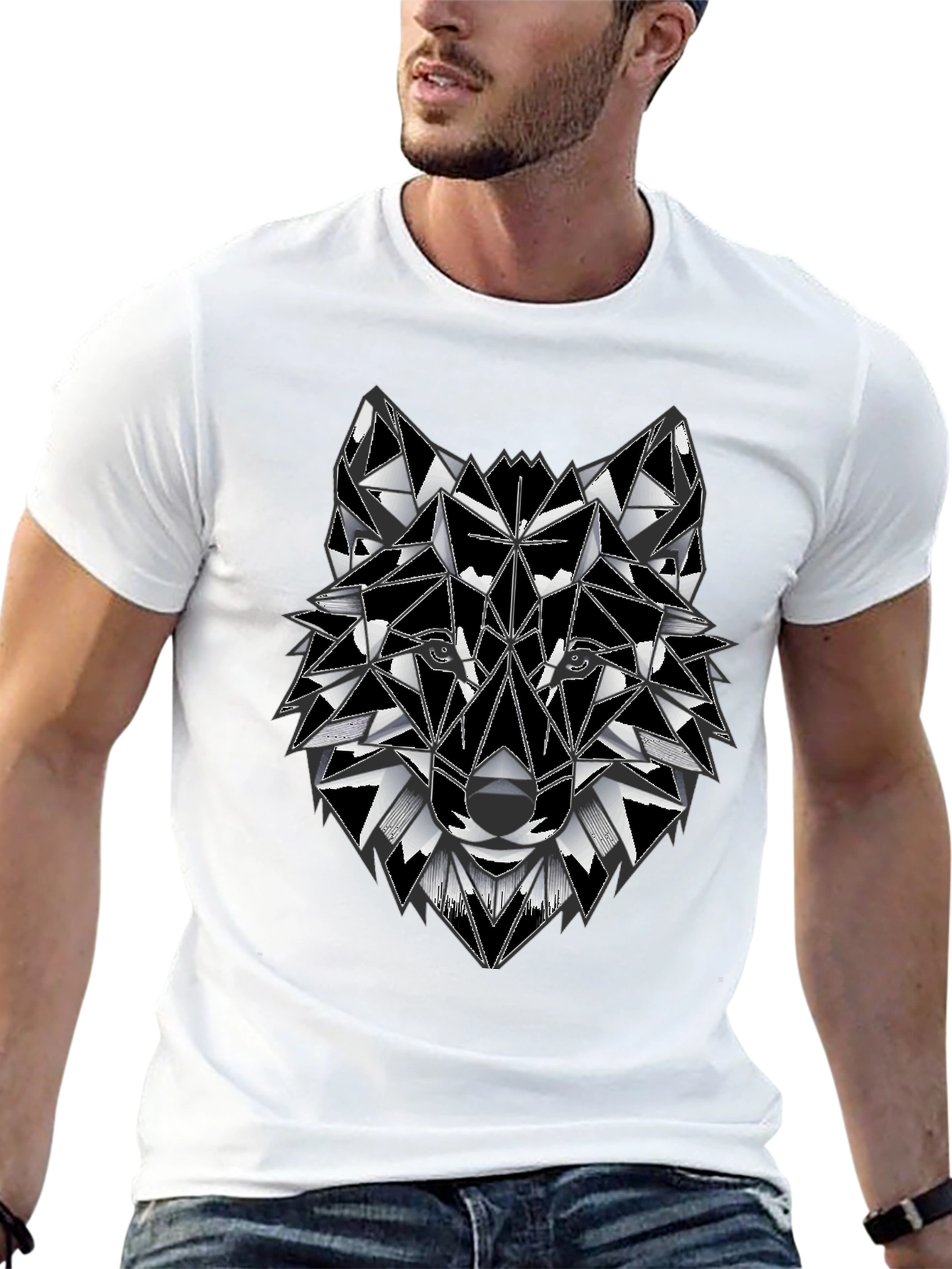 Geometric Wolf Graphic Tee - Stylish Mens T-Shirt