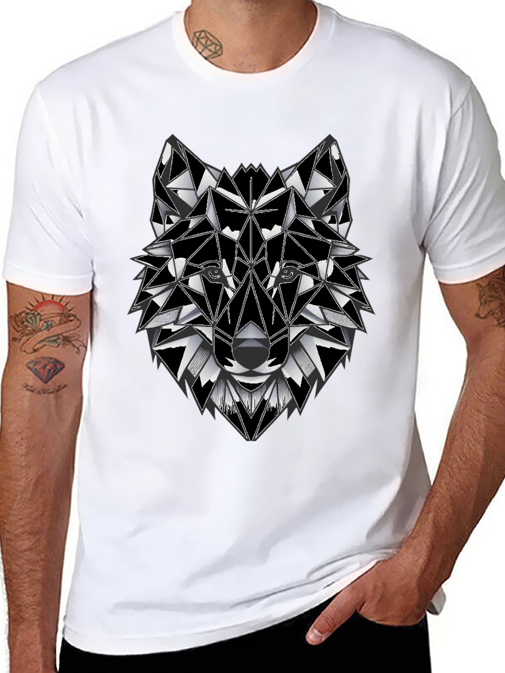 Geometric Wolf Graphic Tee - Stylish Mens T-Shirt
