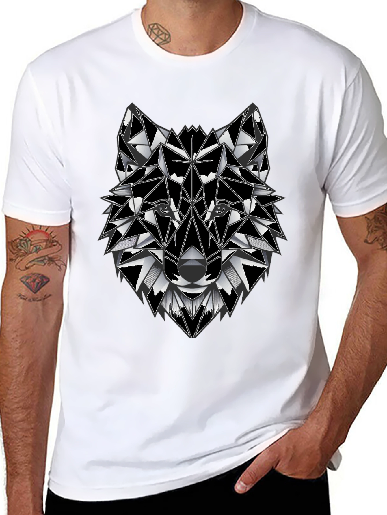 Geometric Wolf Graphic Tee - Stylish Mens T-Shirt