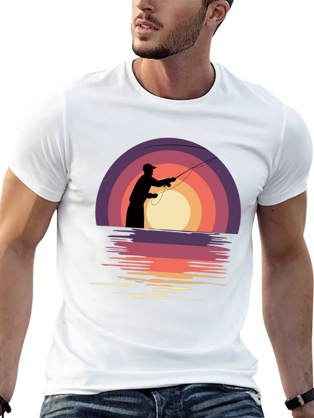 Fishing Sunset T-Shirt - Retro Style